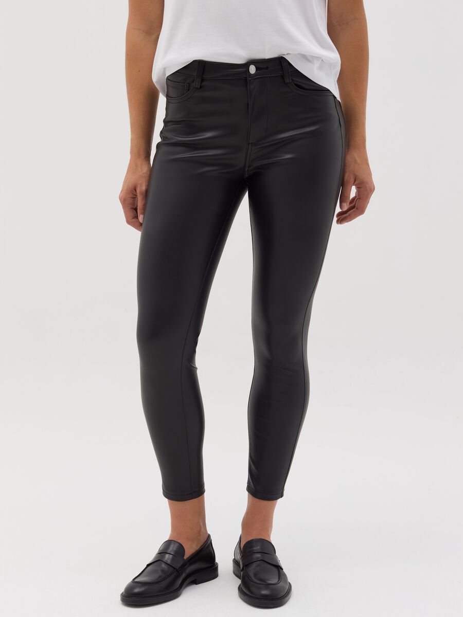 Glossy-effect skinny-fit trousers_1