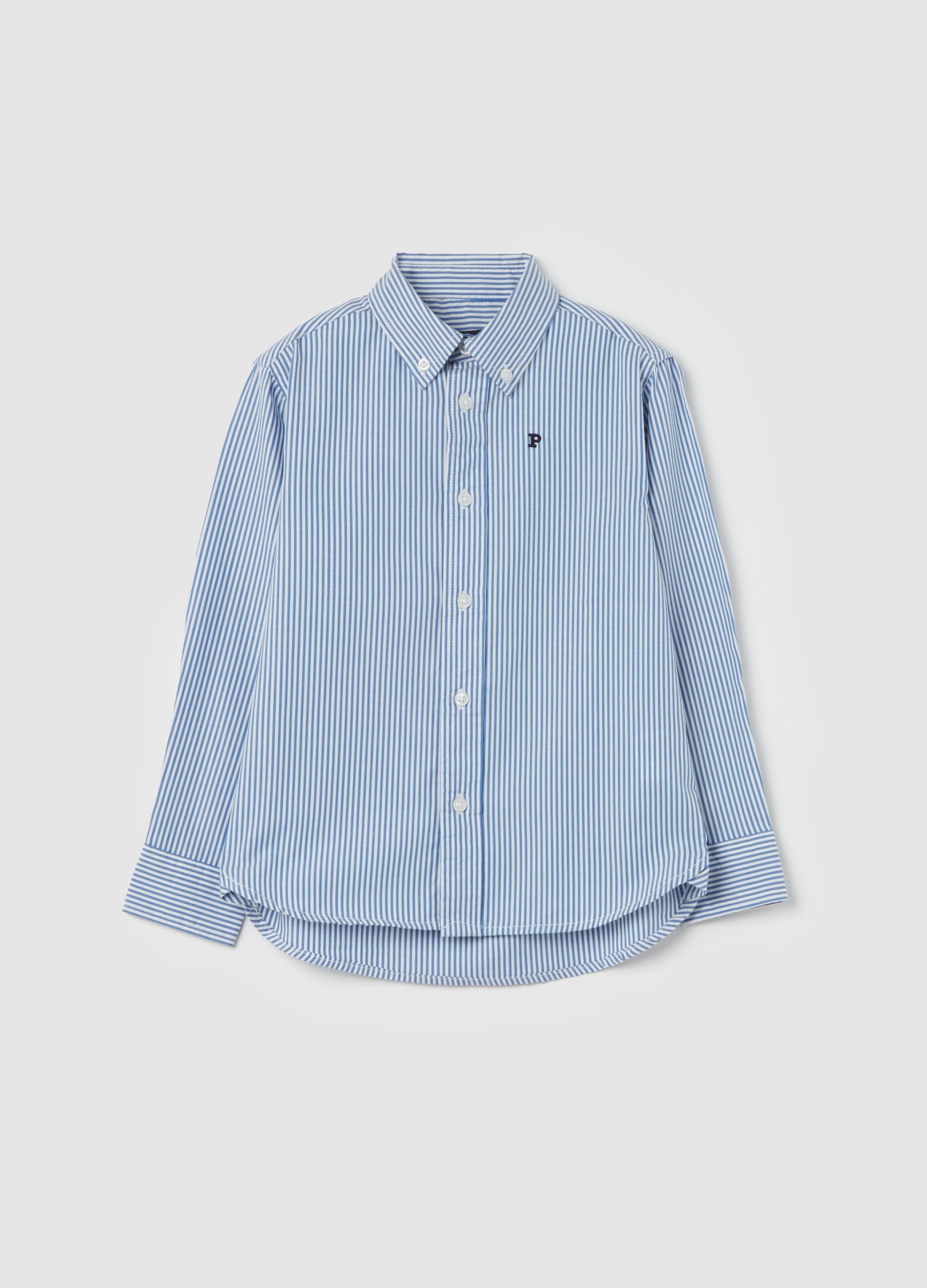 Striped button-down shirt with logo embroidery