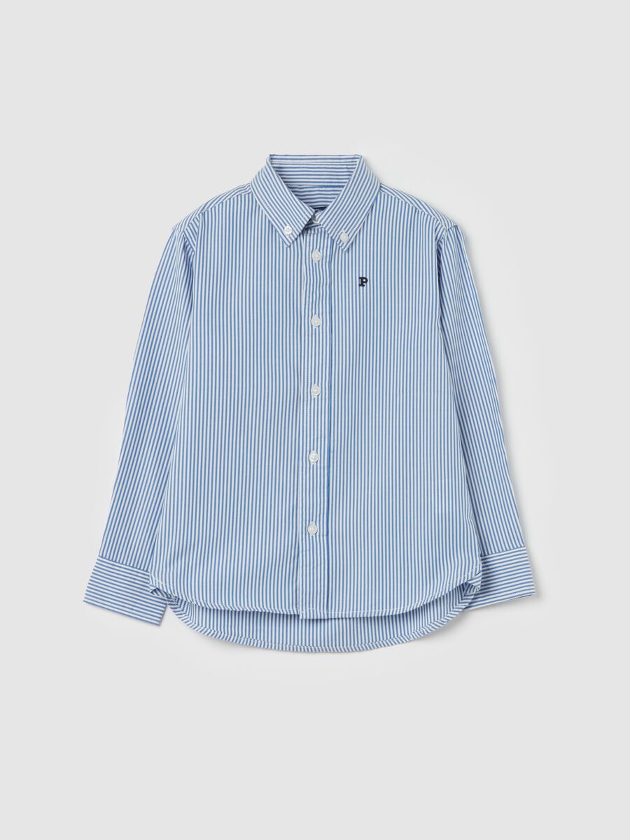 Striped button-down shirt with logo embroidery_0