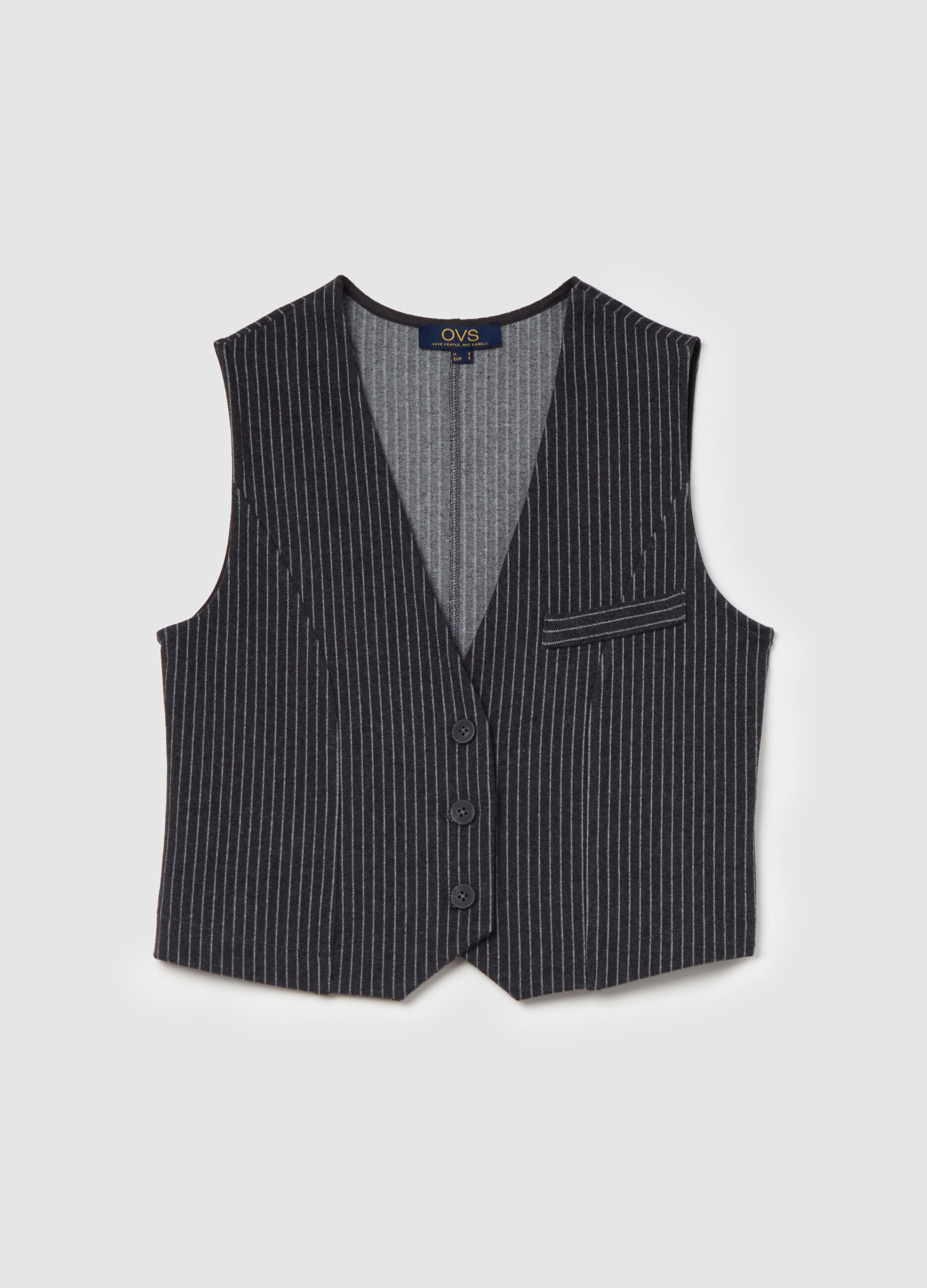 Pinstriped gilet with buttons