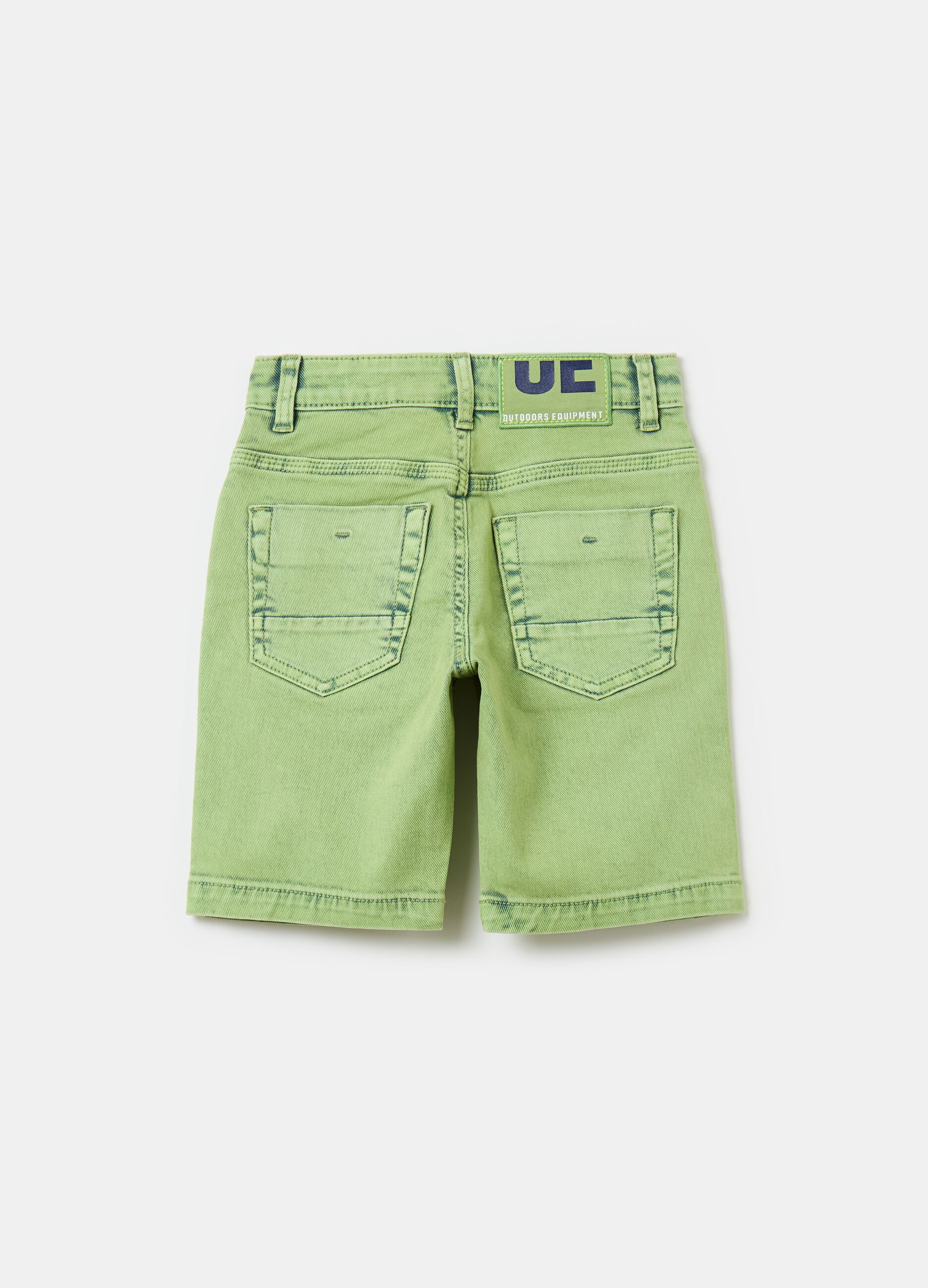 Overdyed denim Bermuda shorts with five pockets