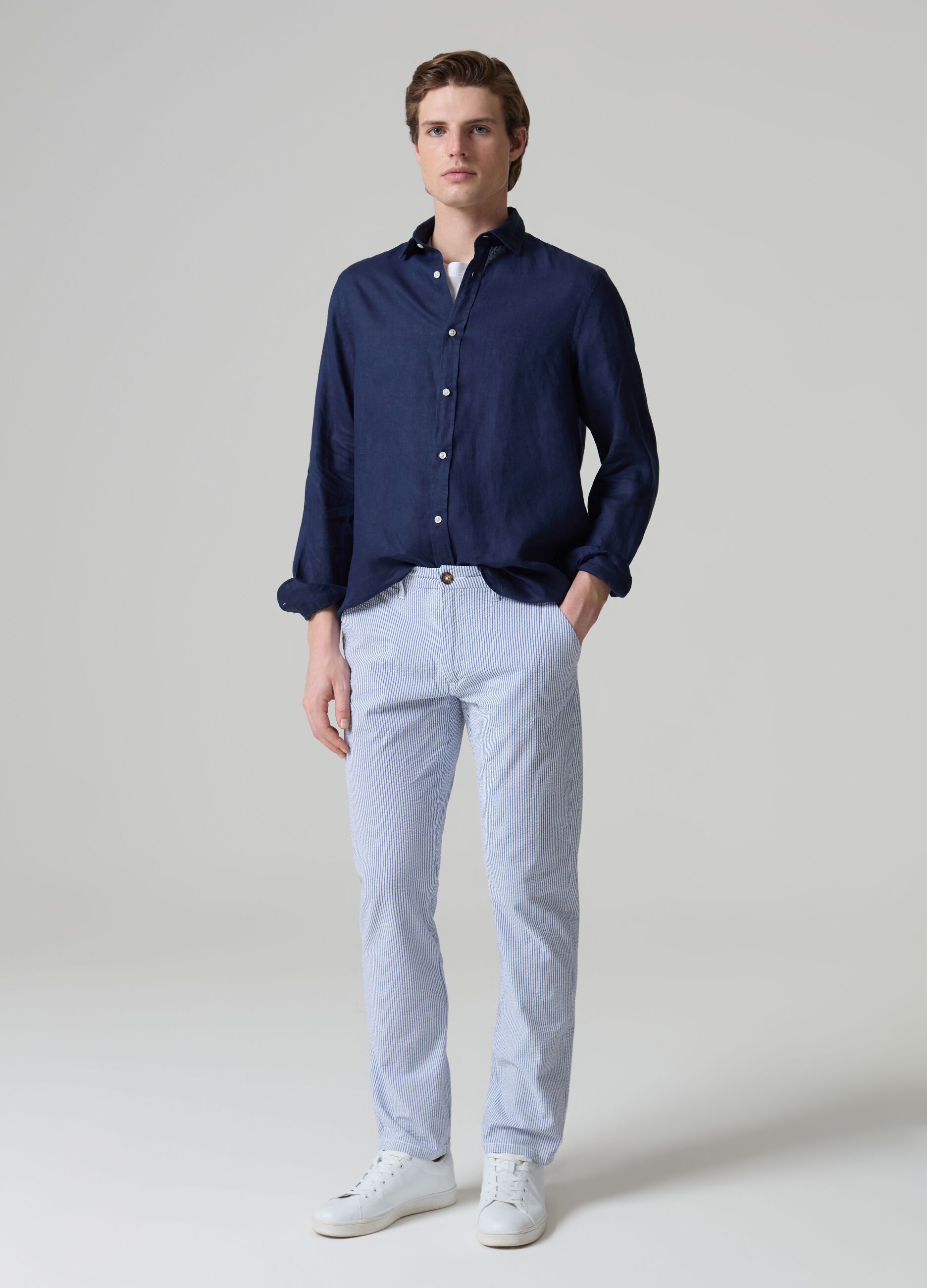 Ovs Pantalone chino in seersucker a righe sottili