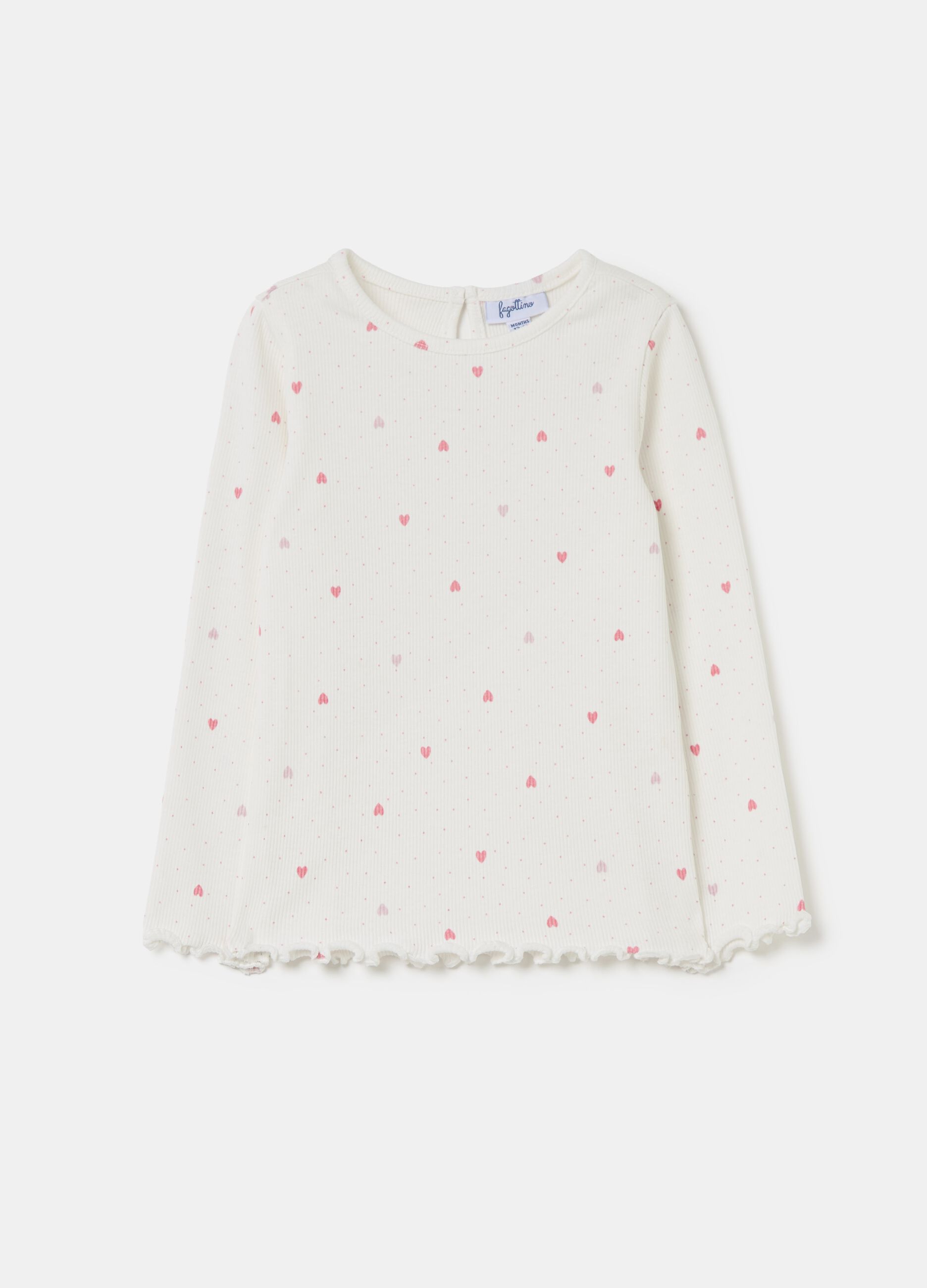 Ribbed T-shirt with small hearts print