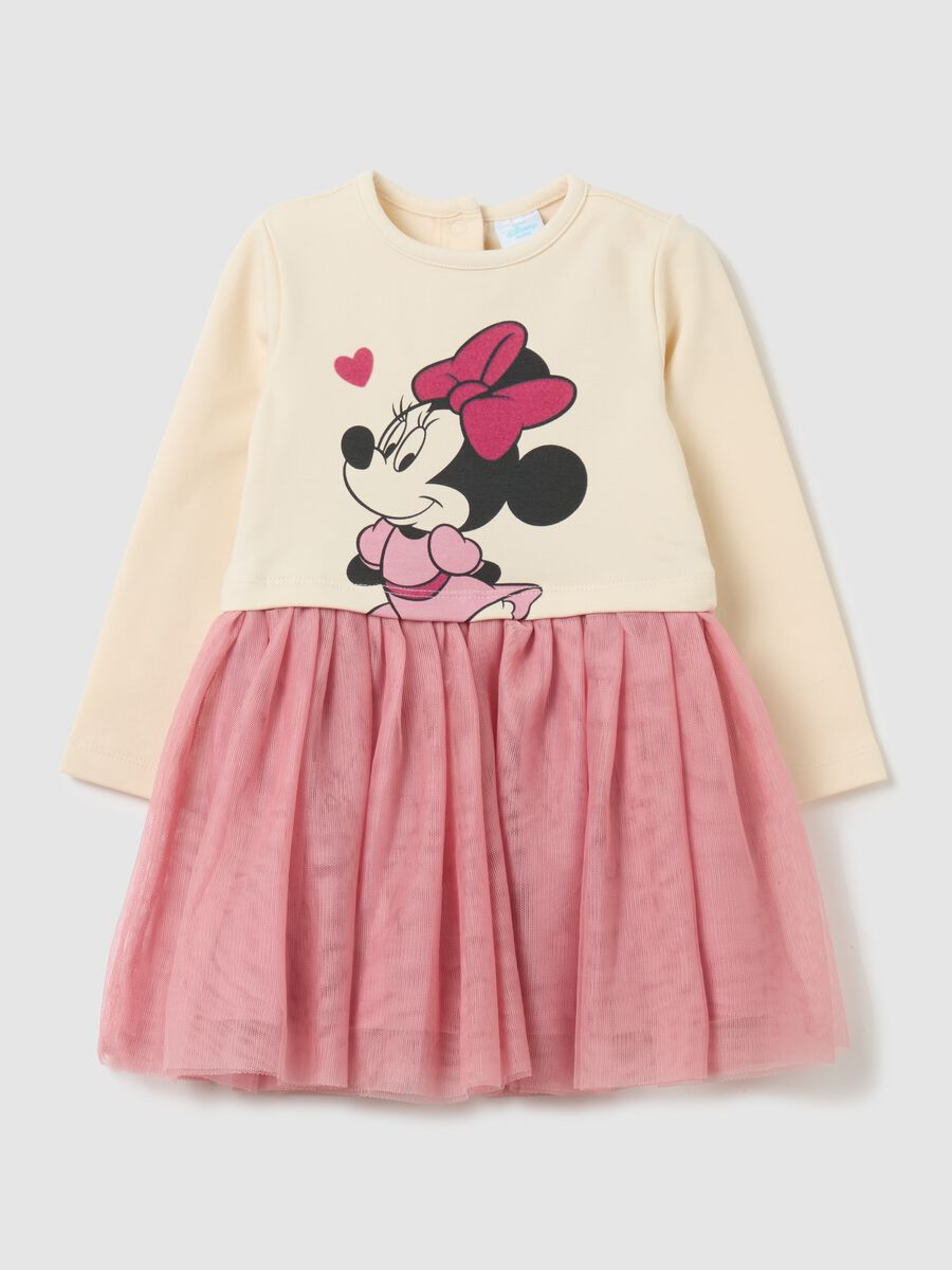 Dress with tulle skirt and Minnie Mouse print_0