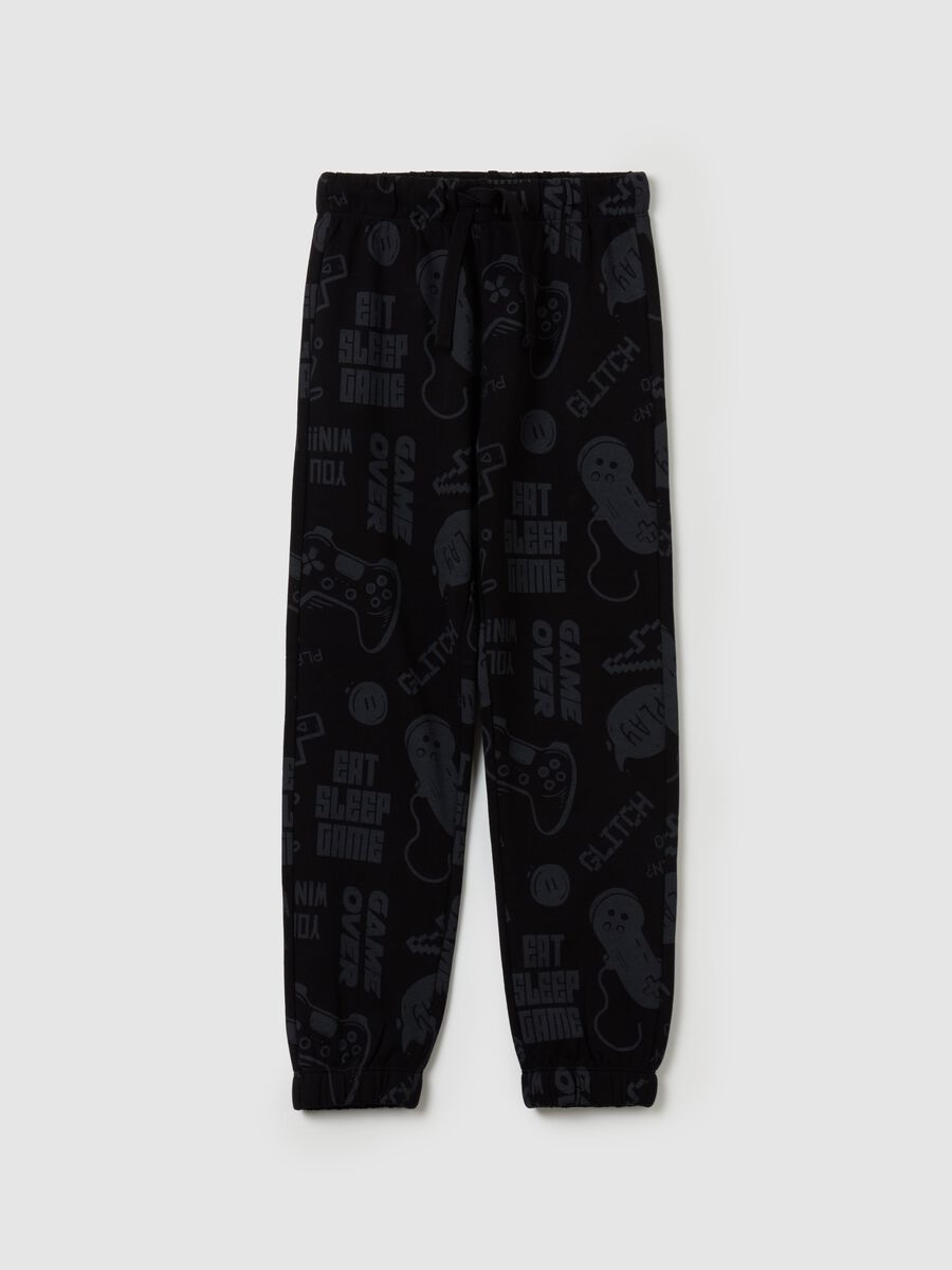 Fleece joggers with drawstring and print_0