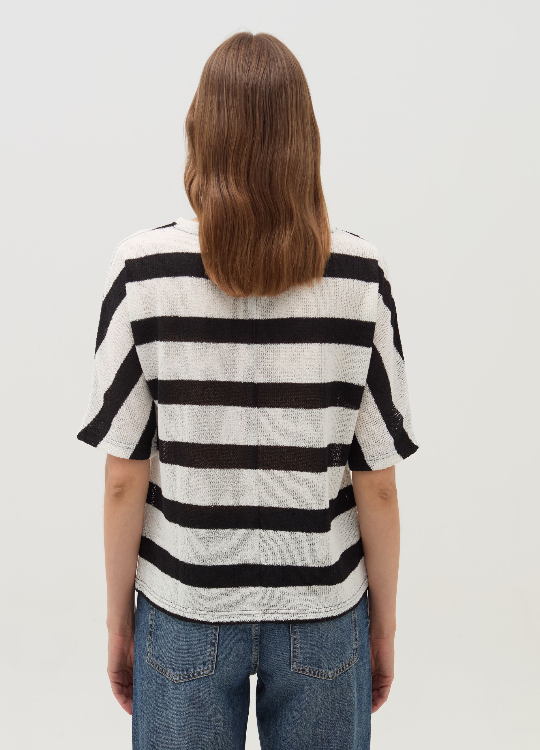 Striped T-shirt with elbow-length sleeves