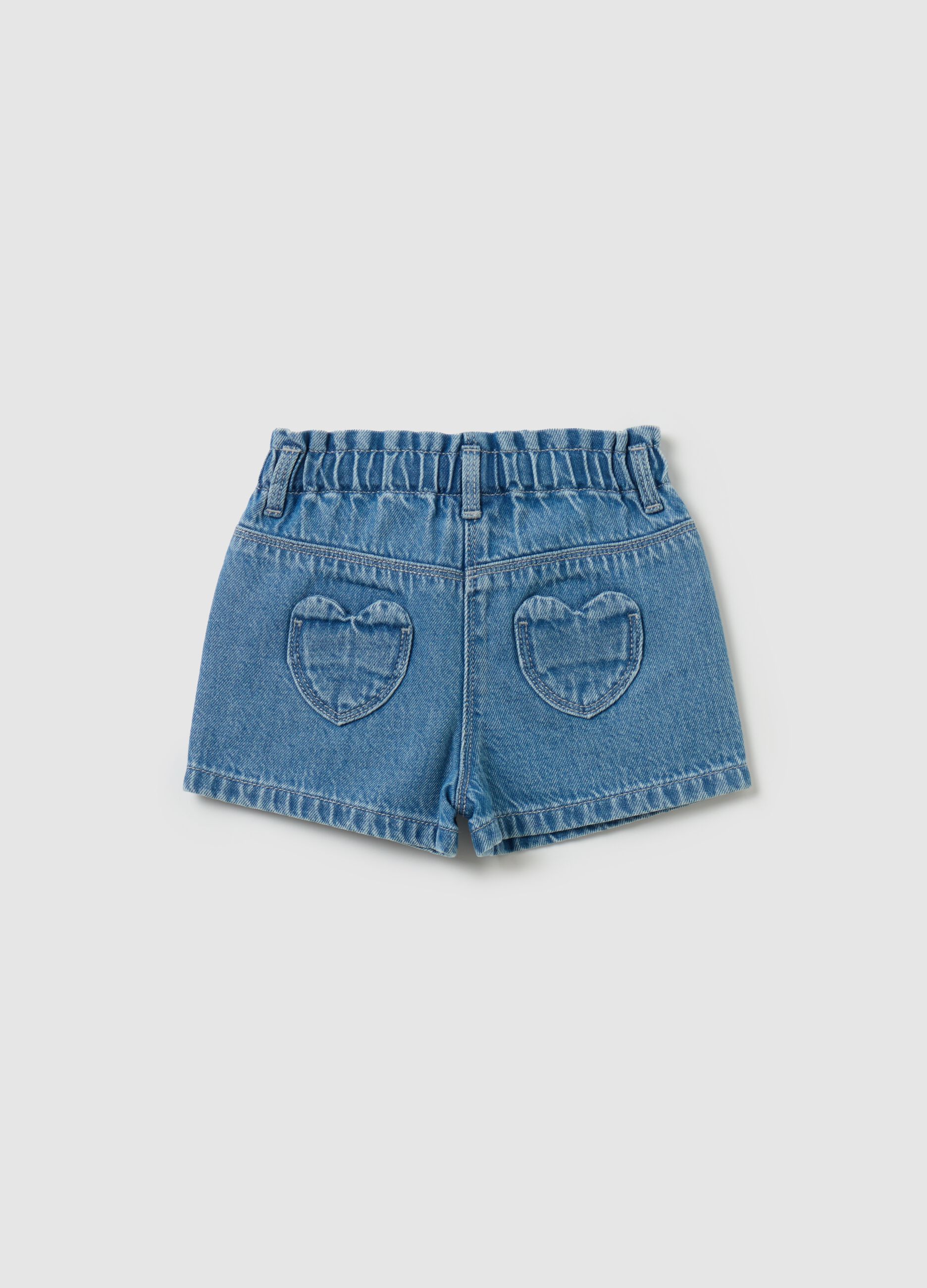 Denim shorts with hearts embroidery