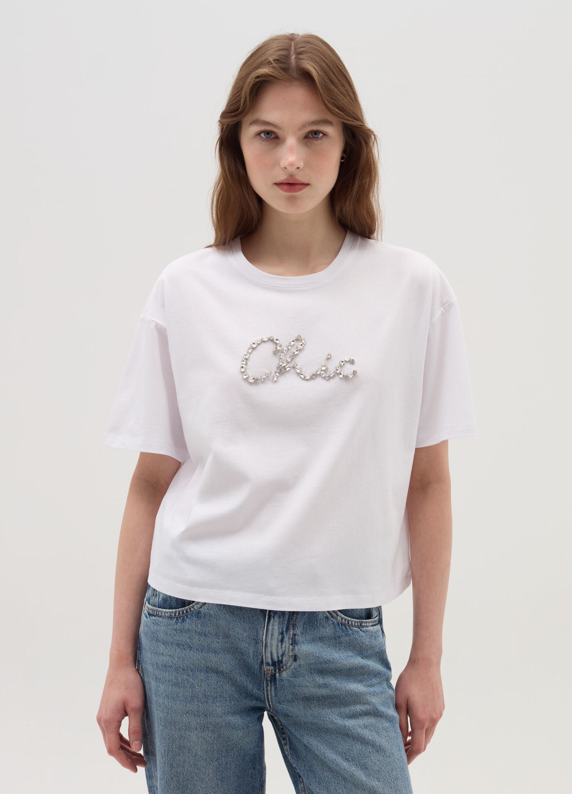 Boxy-fit T-shirt in cotton with gems