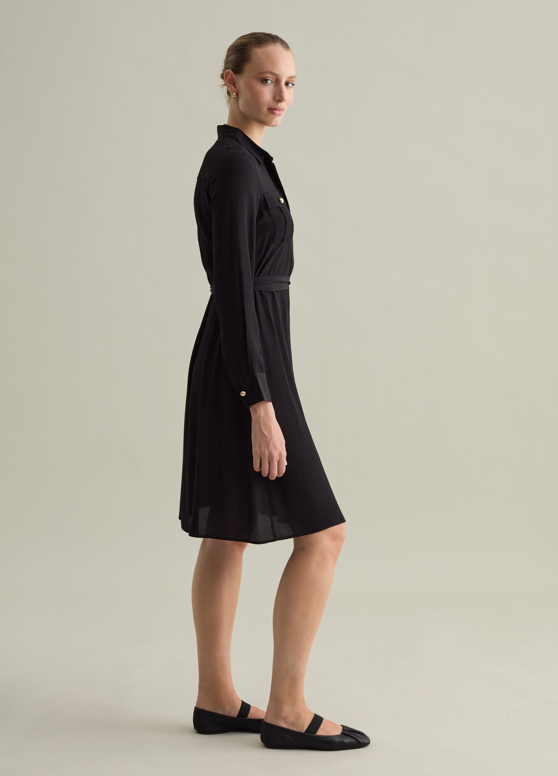 Contemporary shirt dress with belt