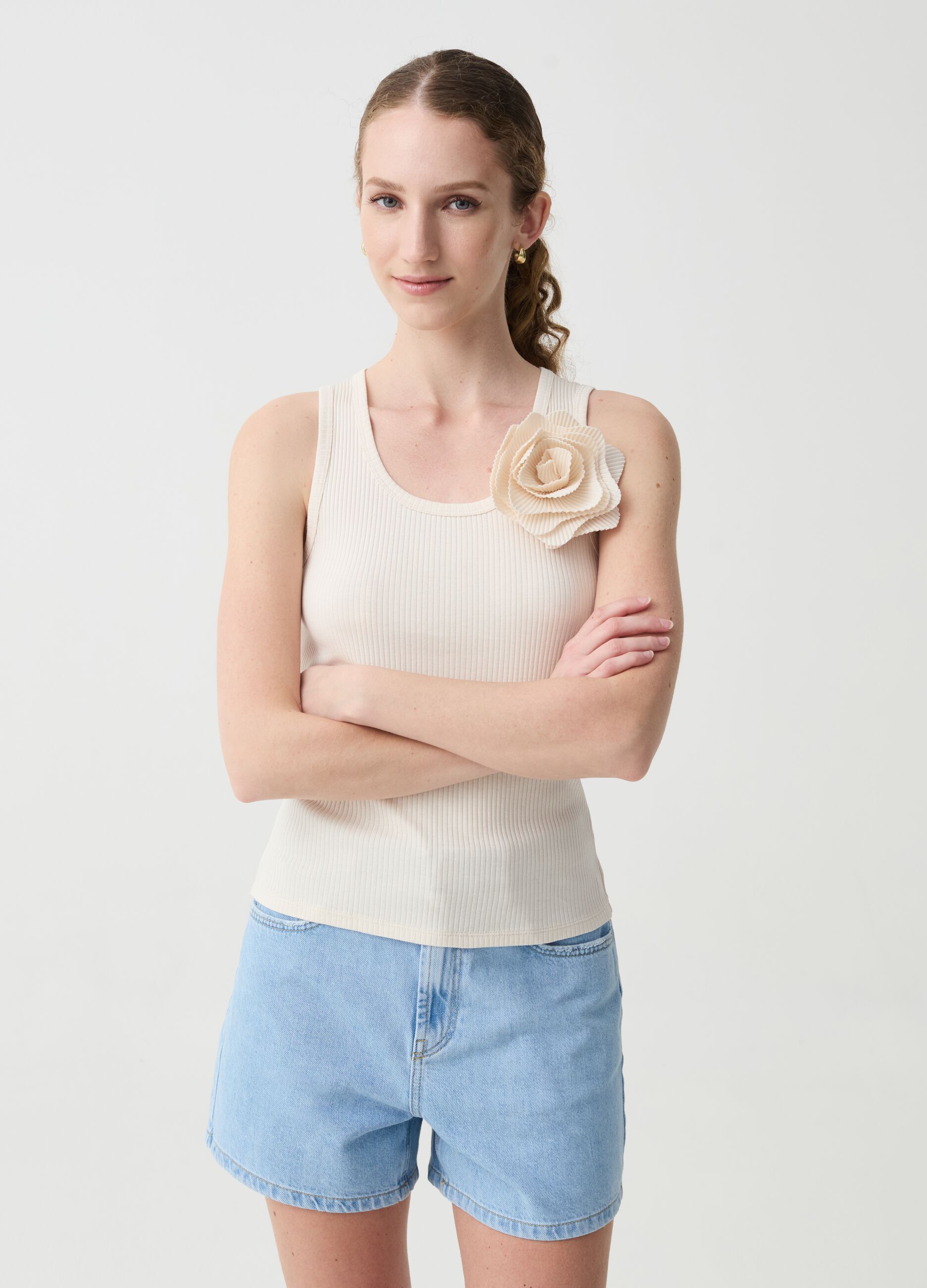 Ovs Tank top a costine con fiore