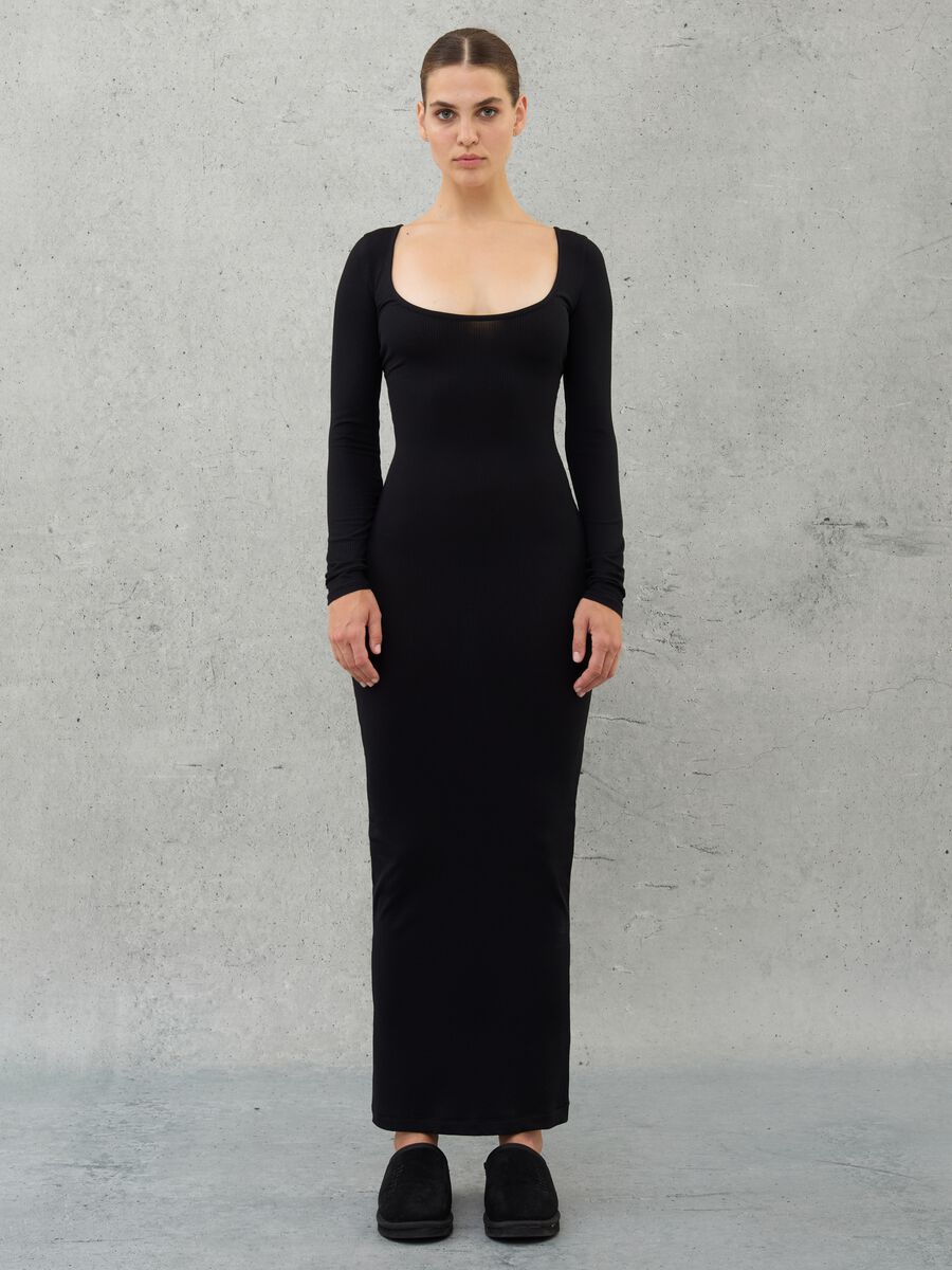 Long Ribbed Dress Black_4