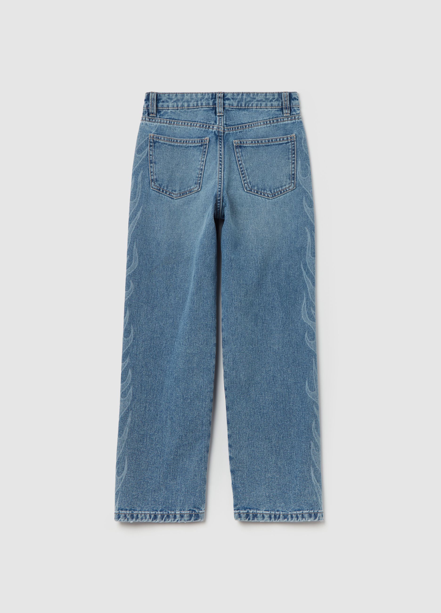 Jeans straight fit con fiamme