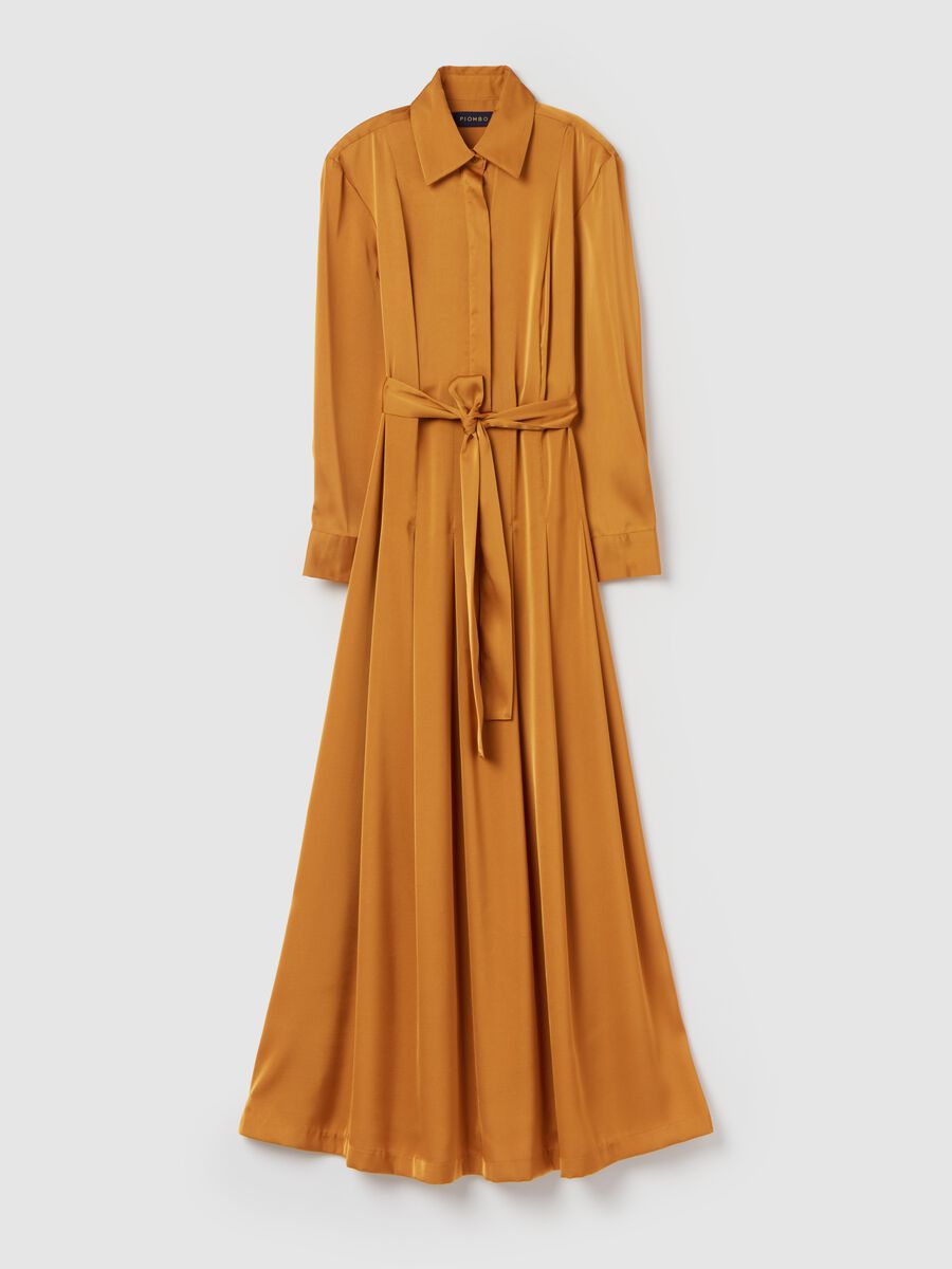 Long shirt dress in satin with belt_0