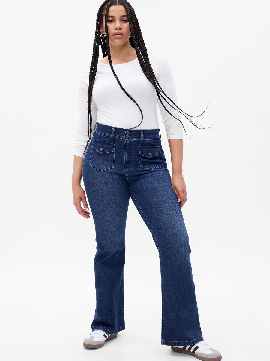 High-rise flare-fit jeans with buttons_3