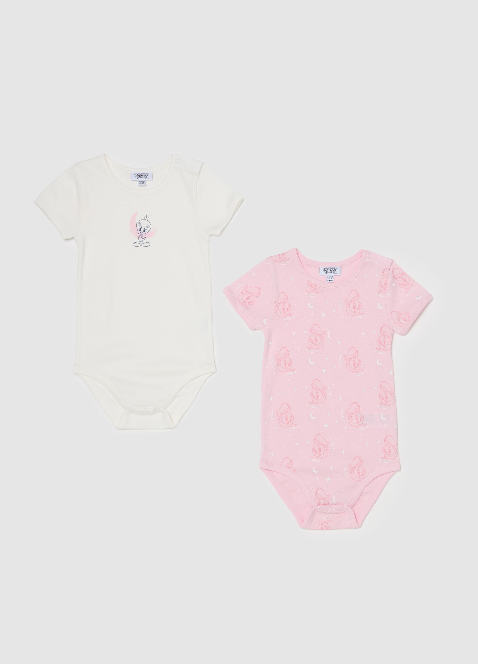 Two-pack bodysuits in organic cotton with Tweetie Pie print