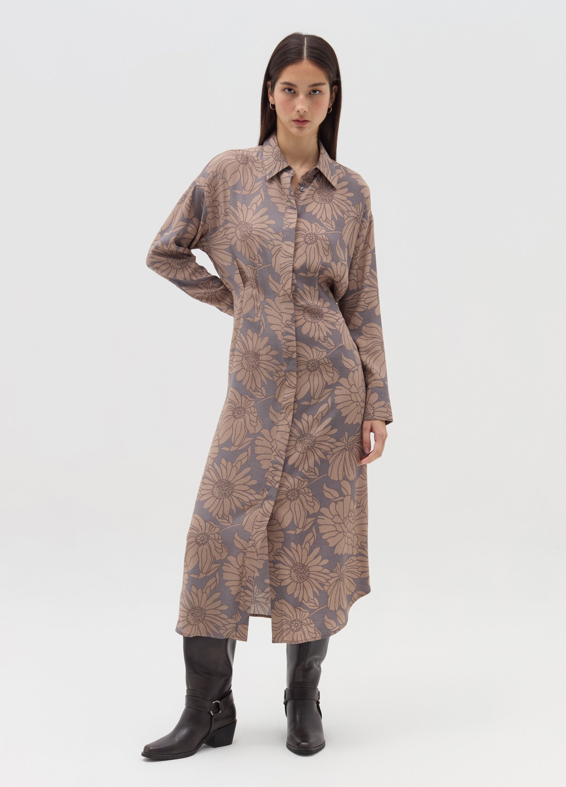 Long floral shirt dress