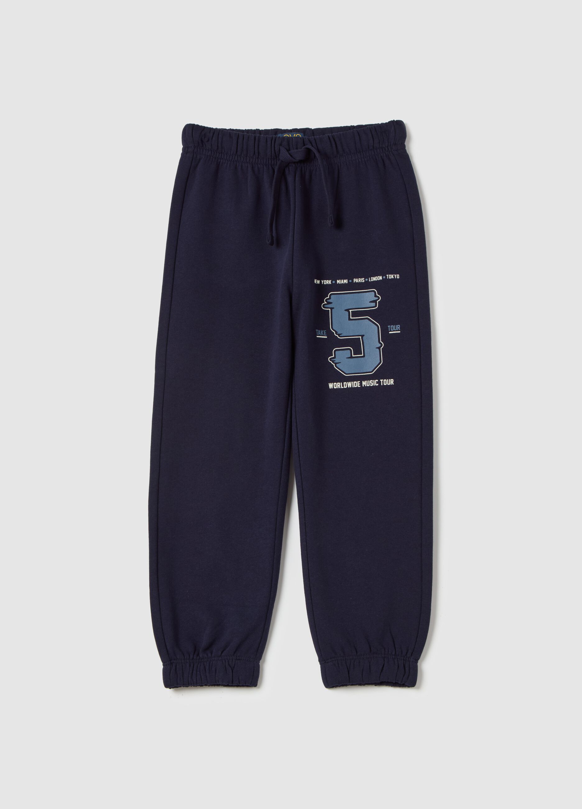 Fleece joggers with drawstring and print