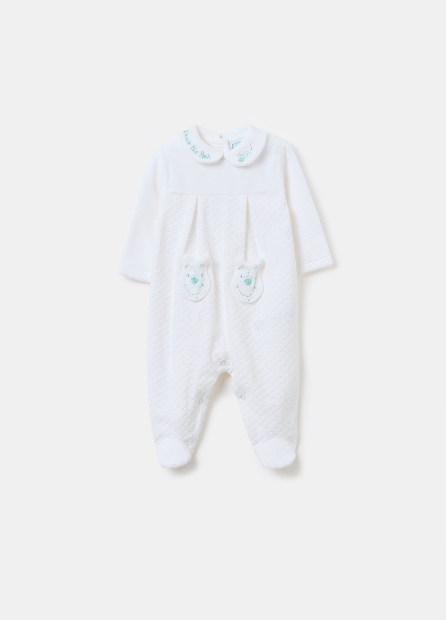 Velour onesie with Winnie The Pooh embroidery