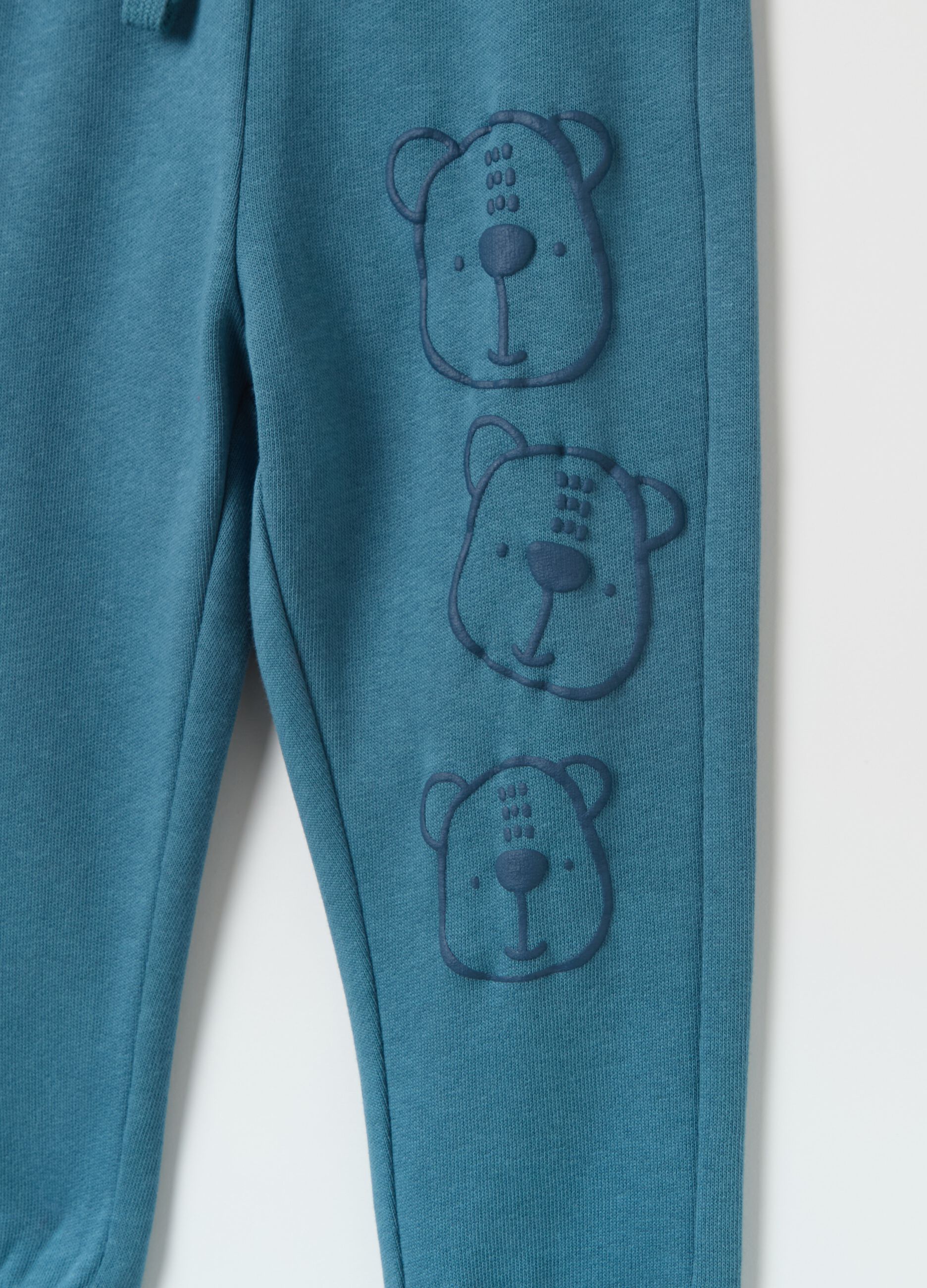 Joggers with drawstring and bear print