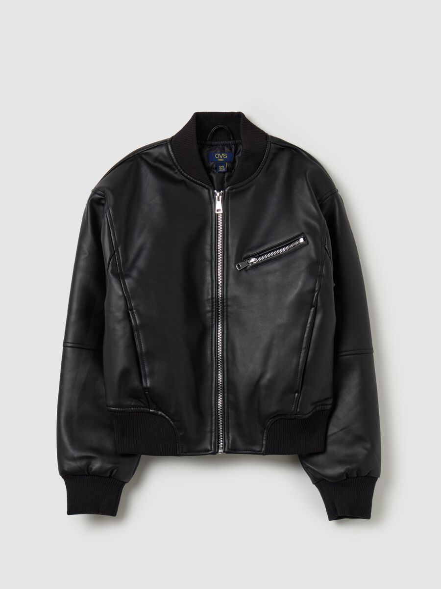 Glossy-effect full-zip bomber jacket_0