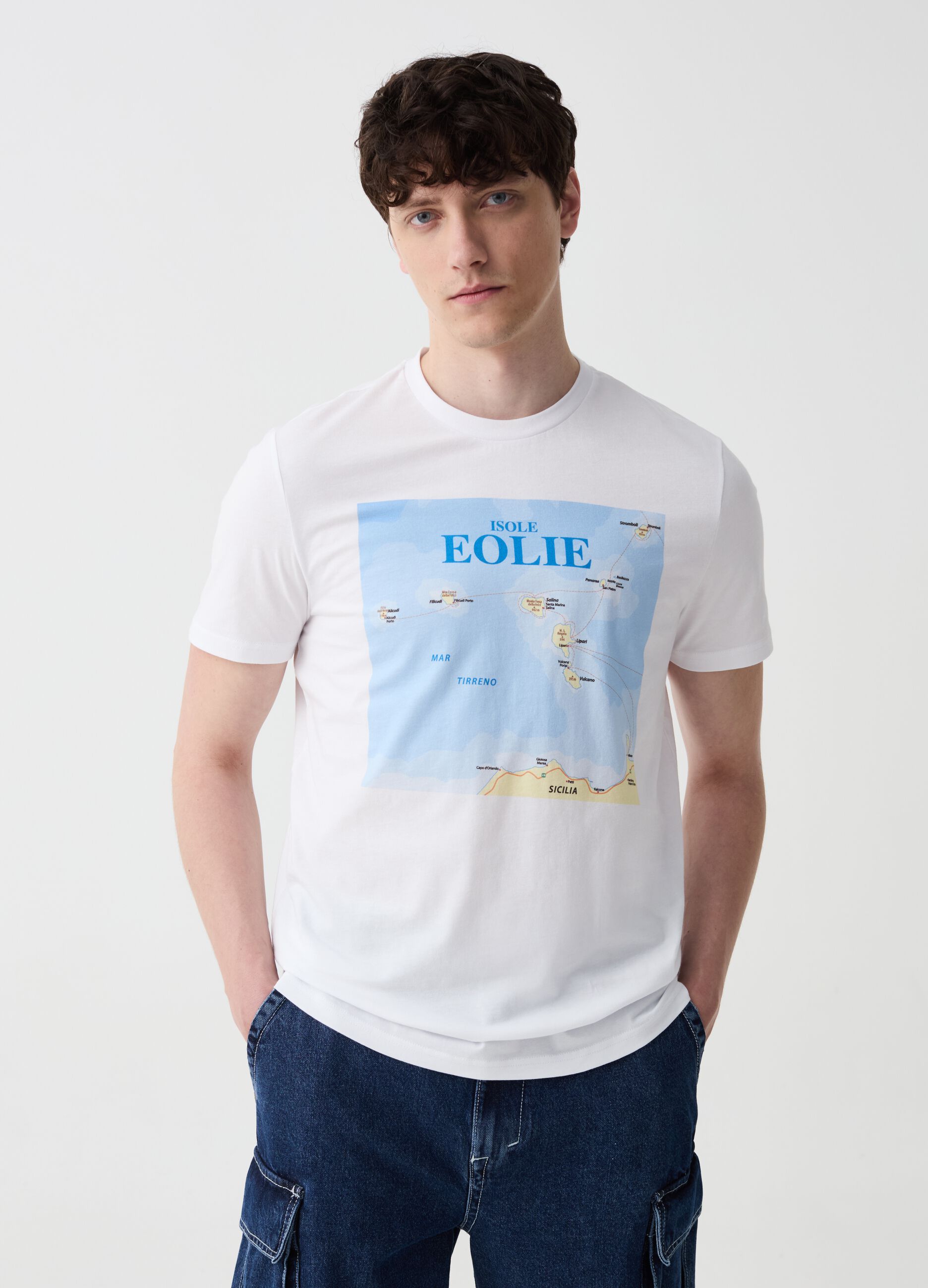 Ovs T-shirt in cotone con stampa Isole Eolie