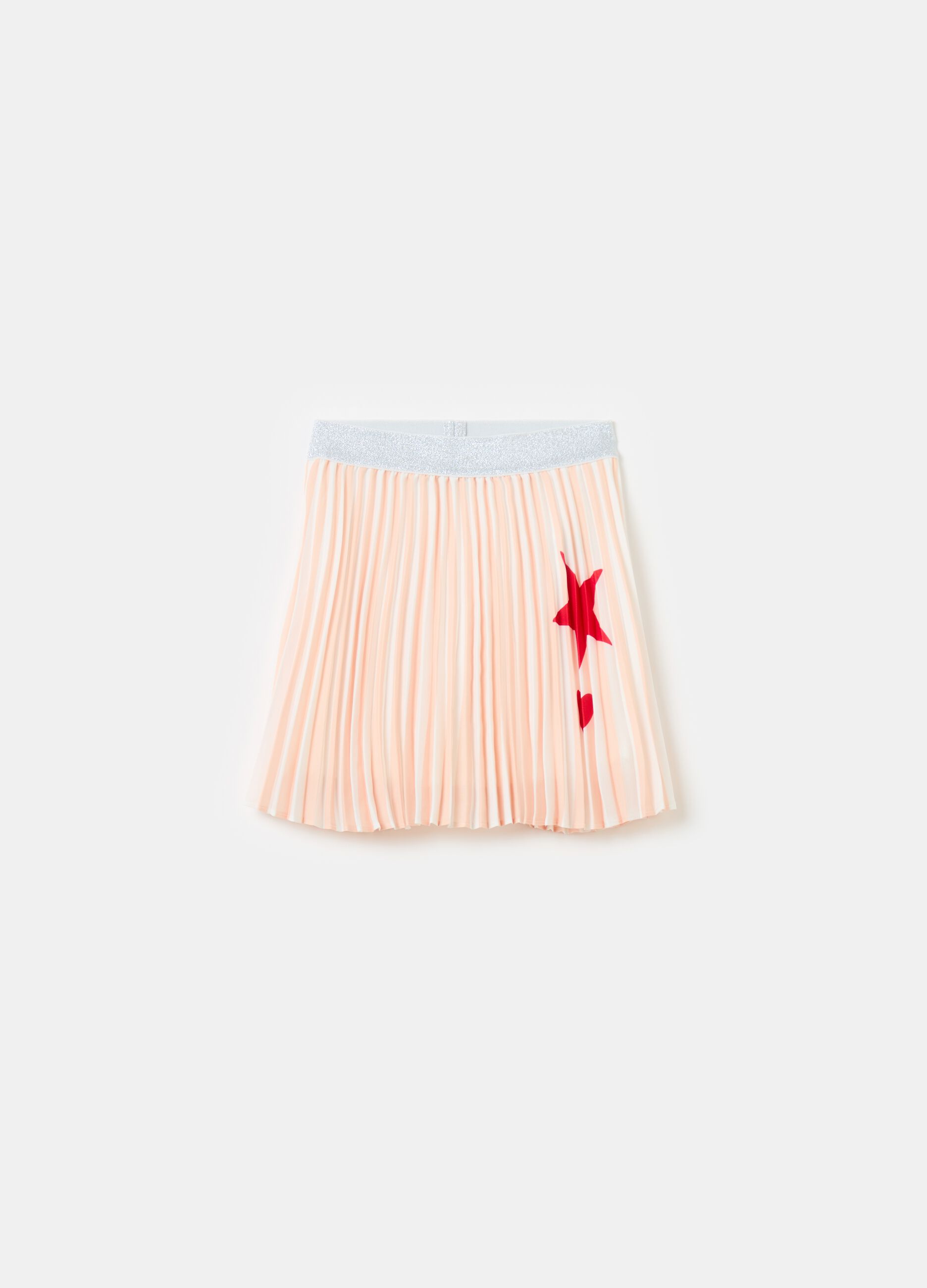 Pleated skirt with heart and star print