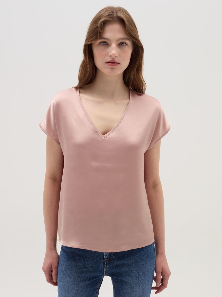 Satin blouse with V neck_2