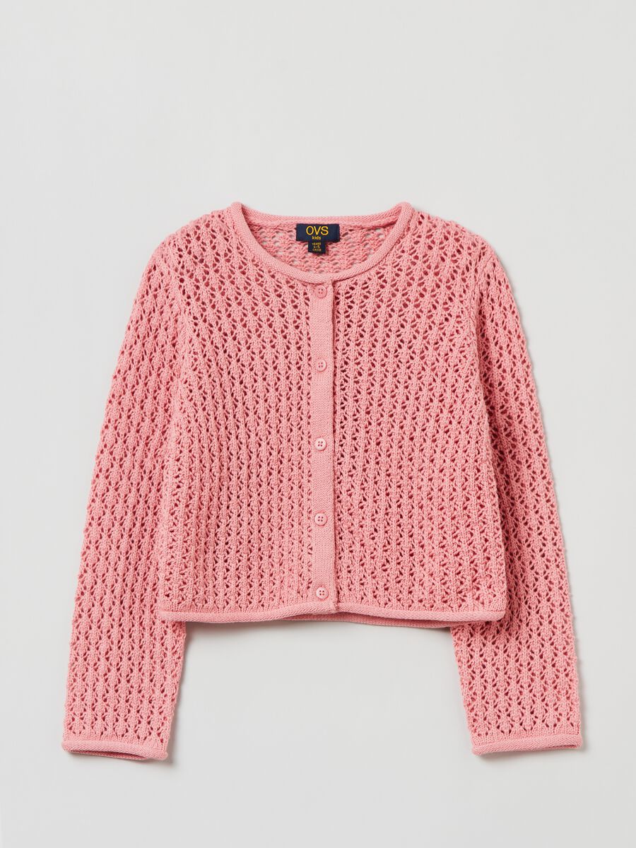 Cardigan in cotton with openwork weave_0