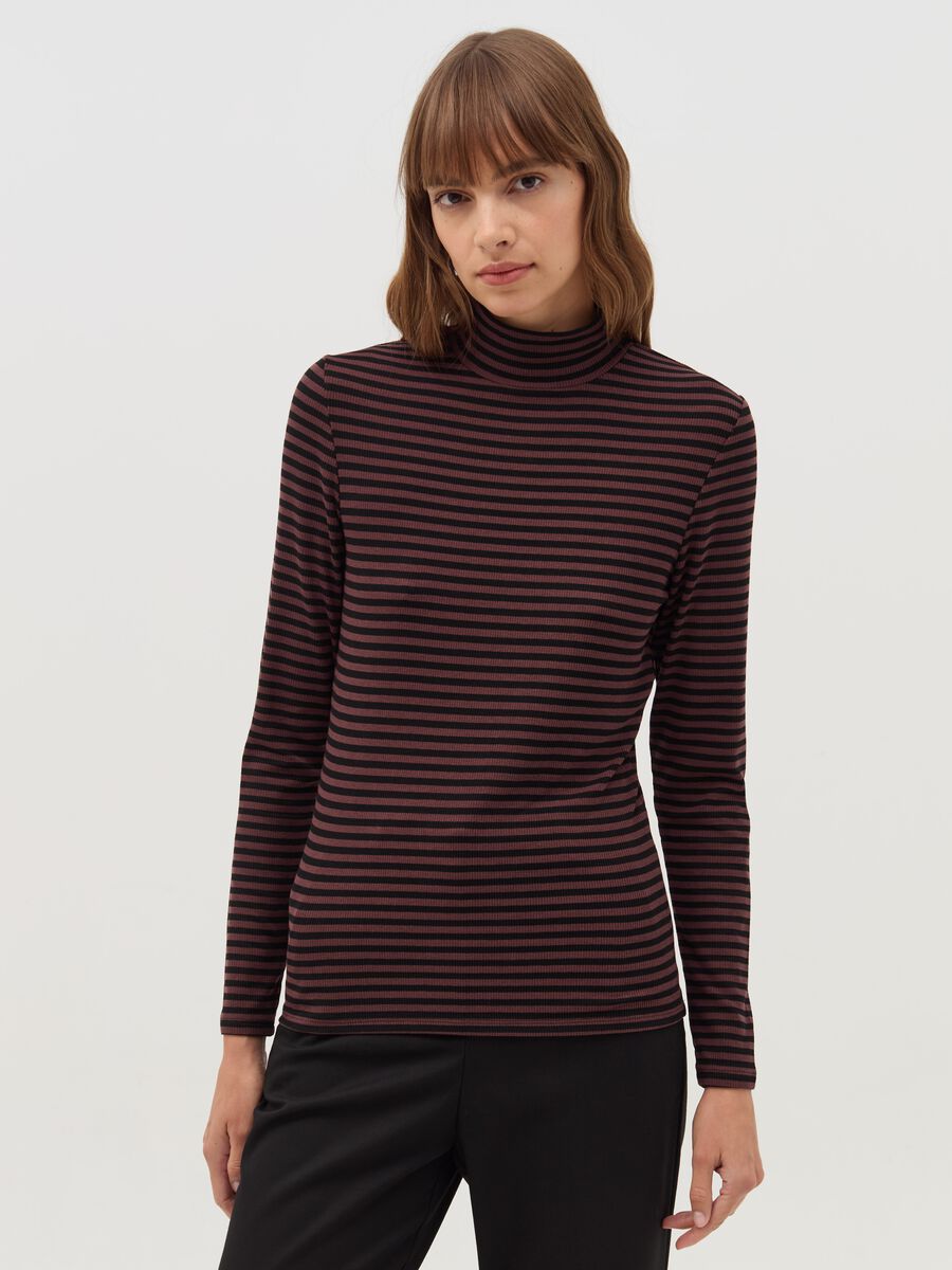 Striped T-shirt with mock neck_1