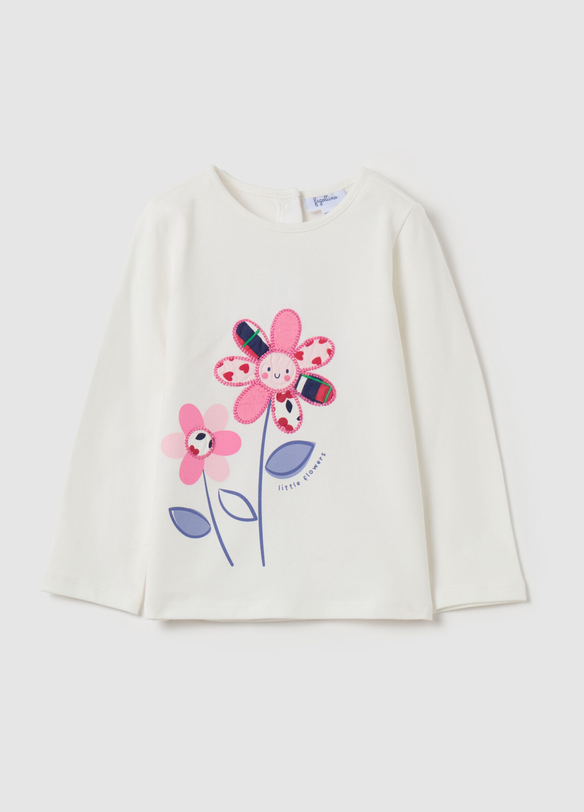 T-shirt with long sleeves and flowers patch