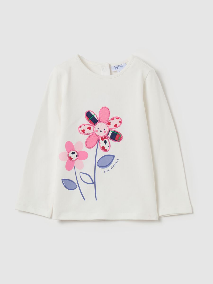 T-shirt a maniche lunghe con patch fiori_0