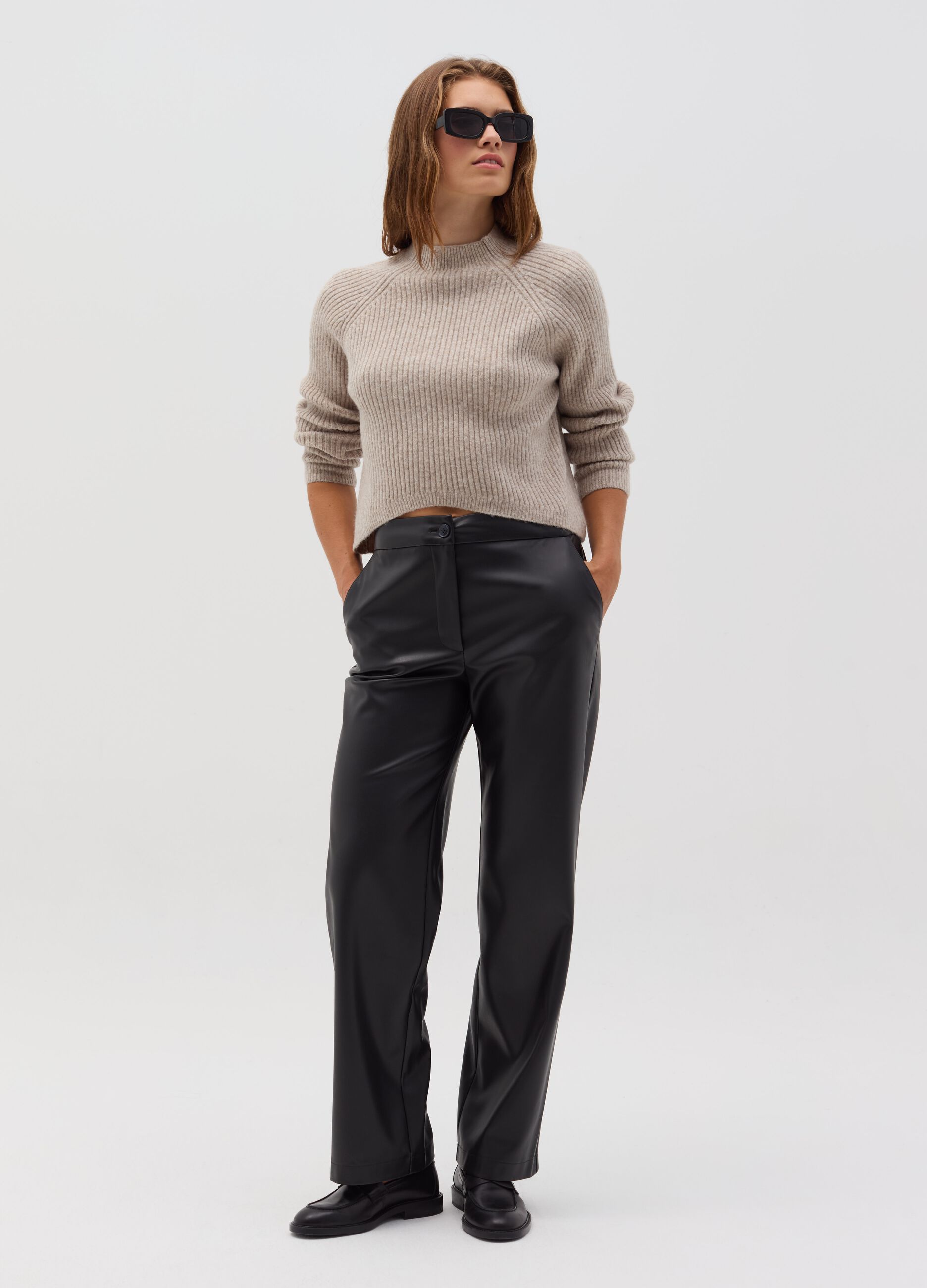 Straight-fit glossy-effect trousers