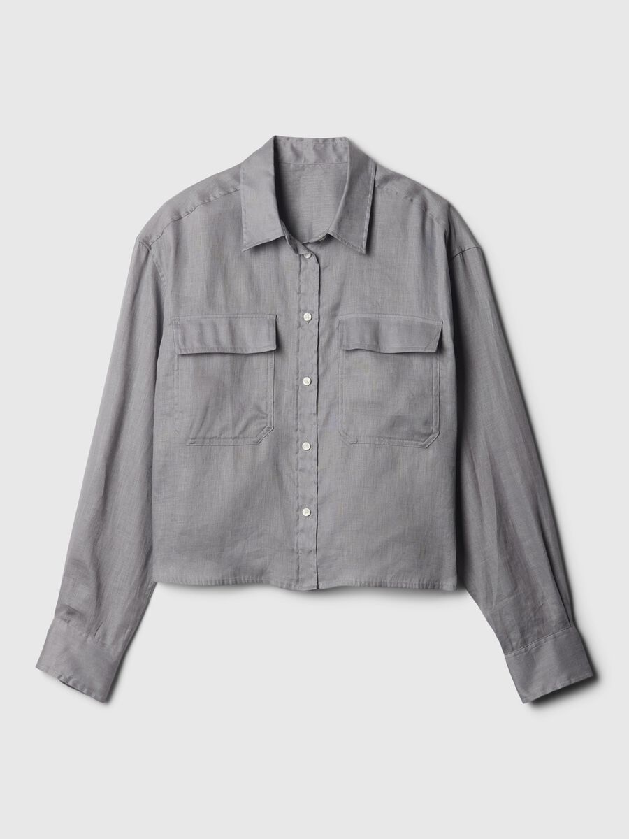 Crop shirt in linen with pockets_3