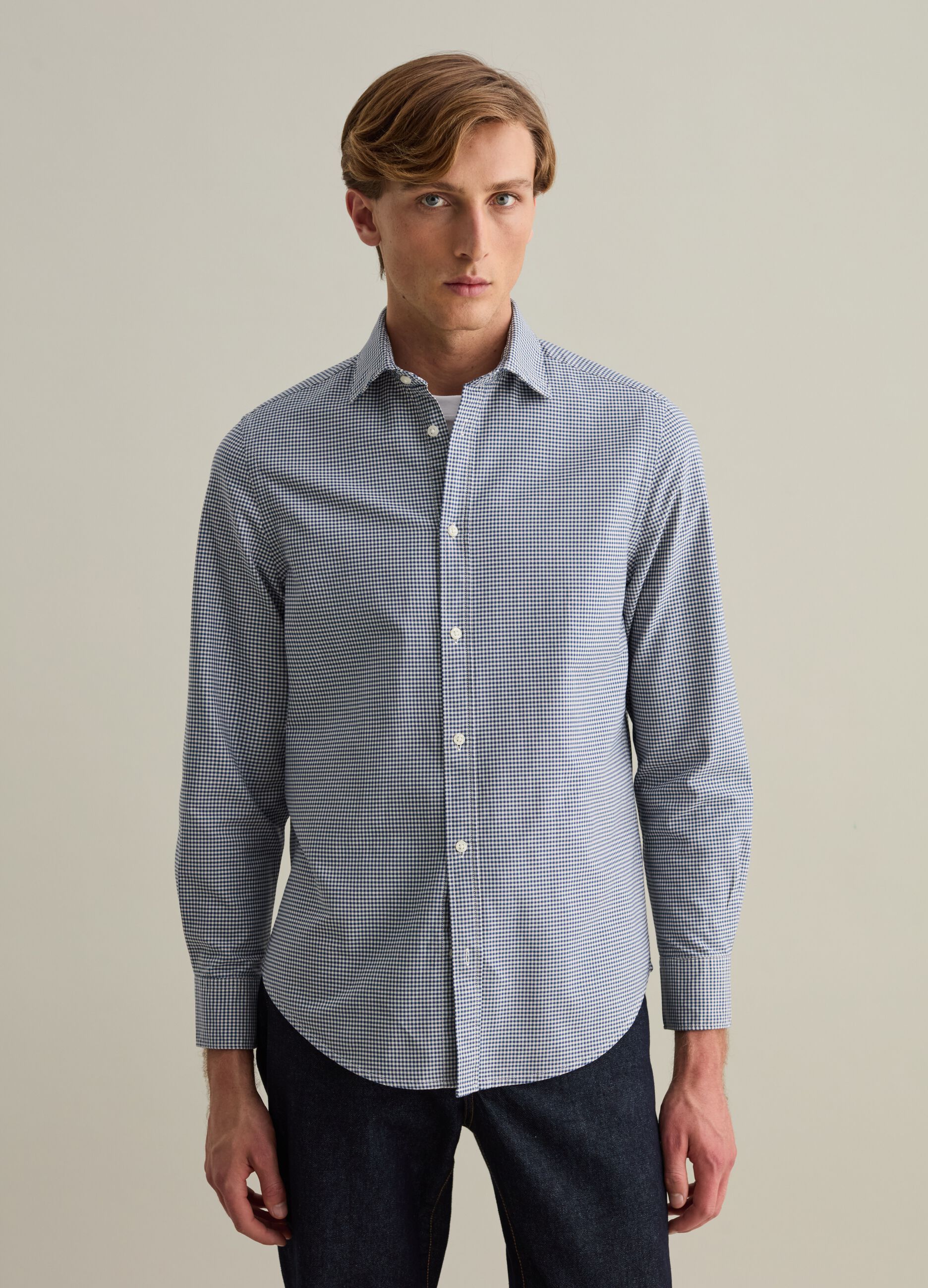 Oxford cotton shirt with micro-check pattern