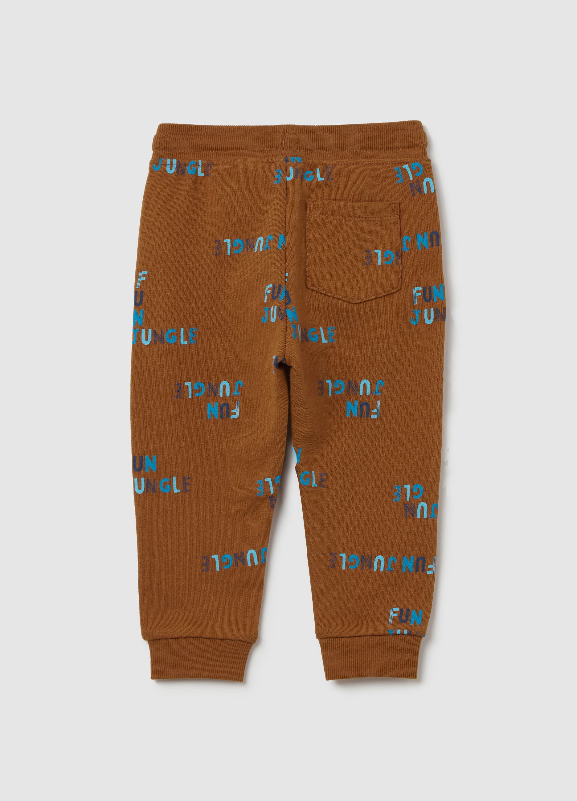 Fleece joggers with drawstring and "Fun Jungle” print