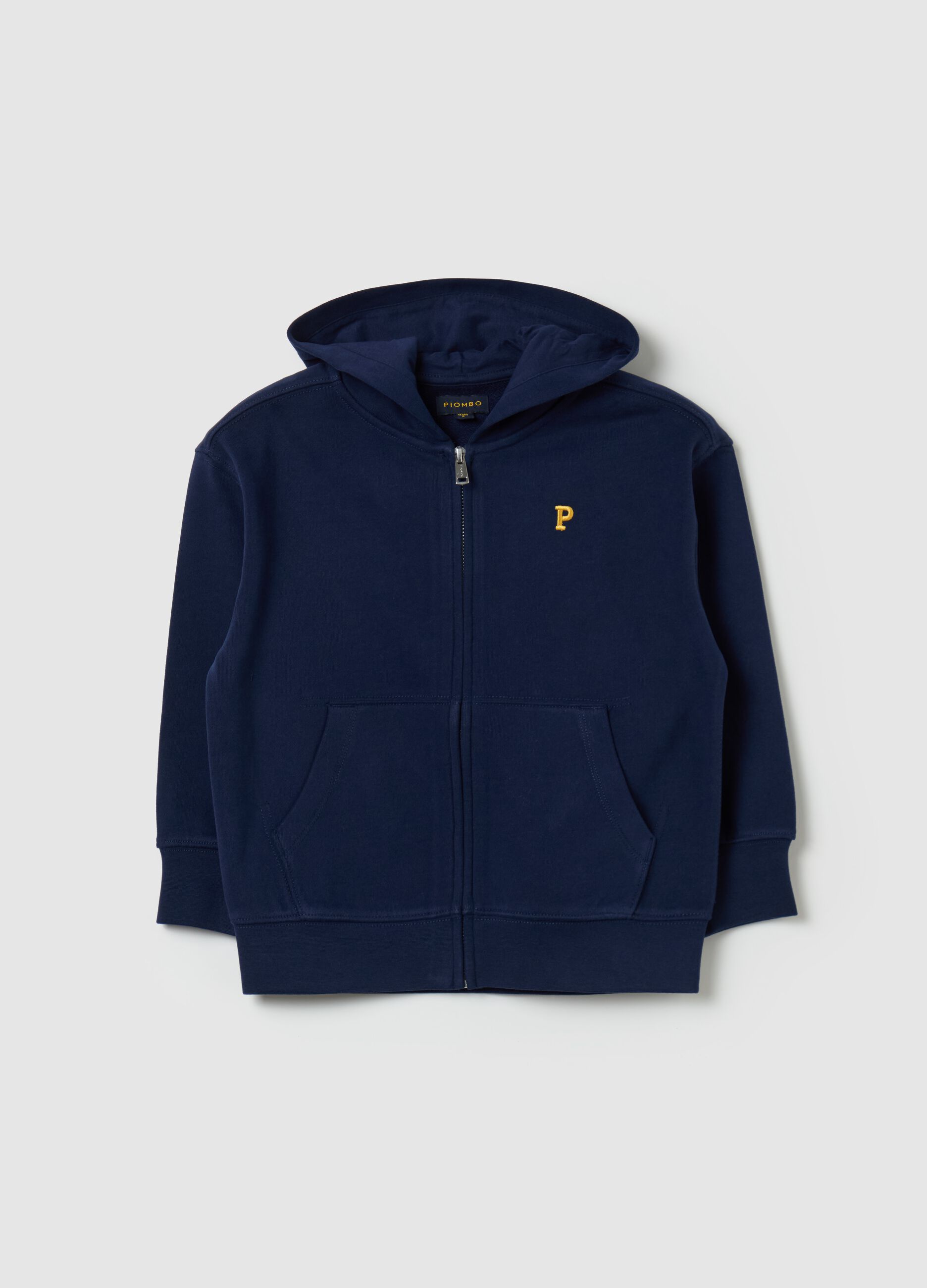 Full-zip in cotone con cappuccio e ricamo logo