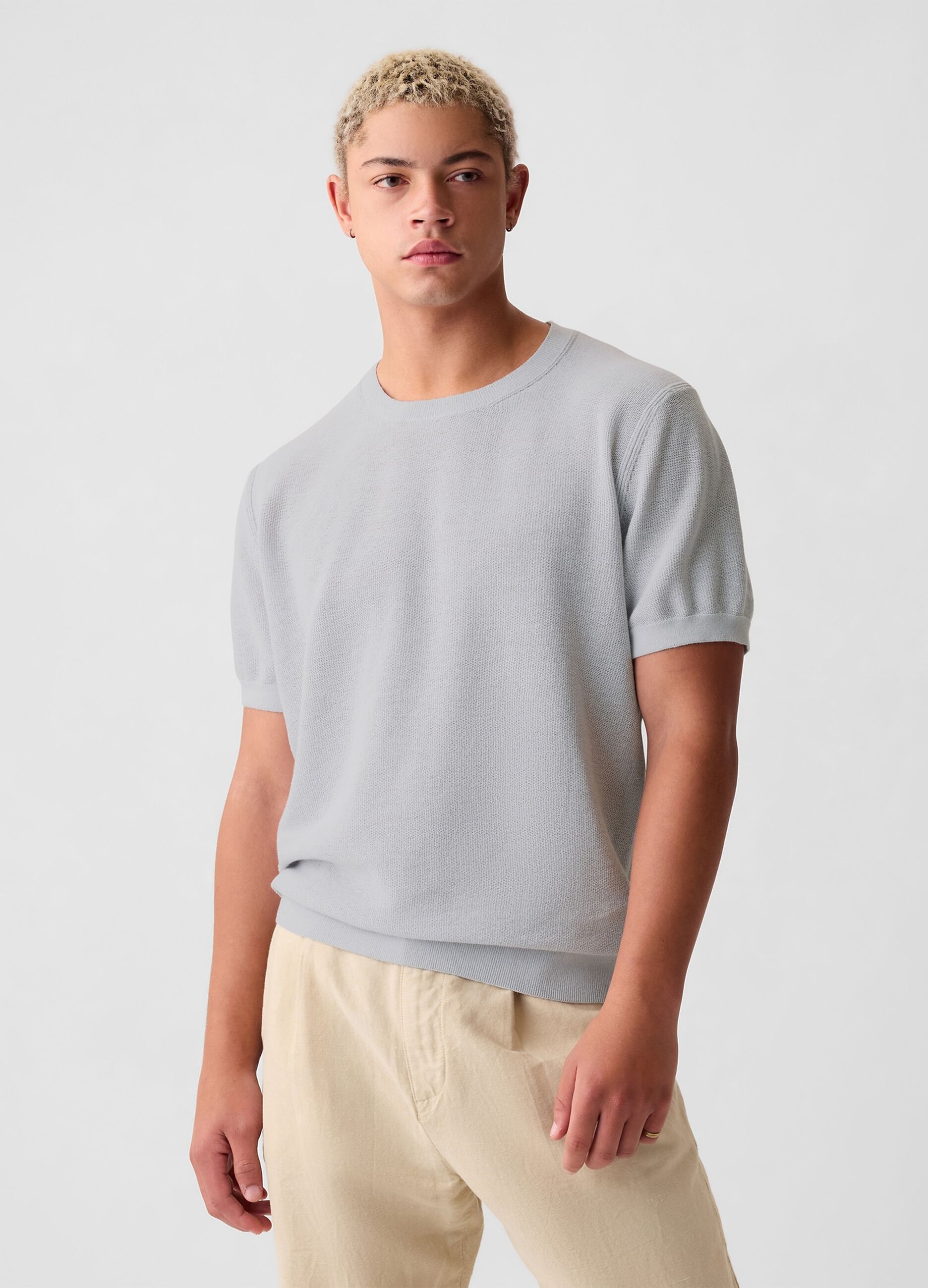 Linen blend knit T-shirt