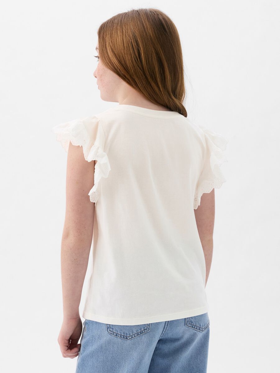 Cotton T-shirt with broderie anglaise flounces_1