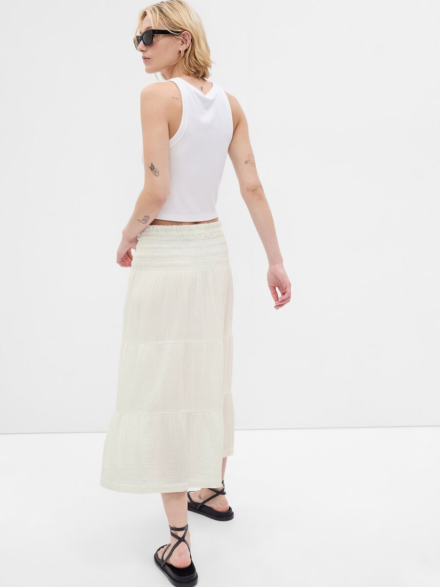 Tiered midi skirt in cotton gauze with flounces_1