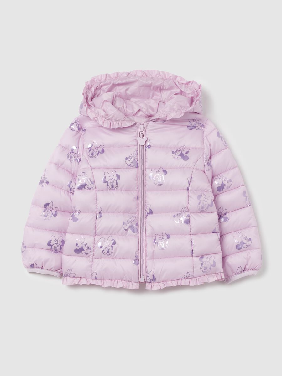 Down jacket with hood and Minnie Mouse print_0