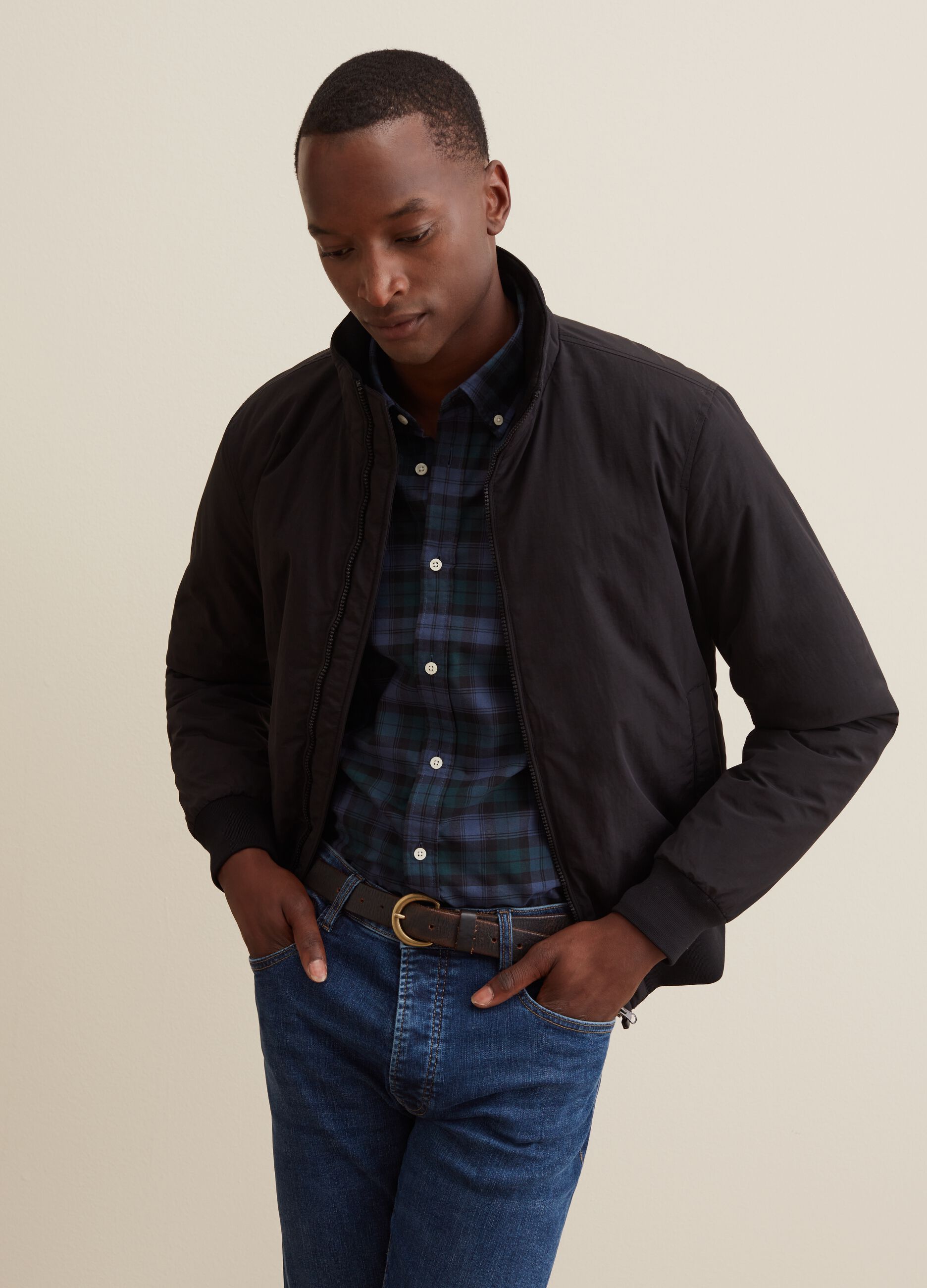 Full-zip bomber jacket with high neck