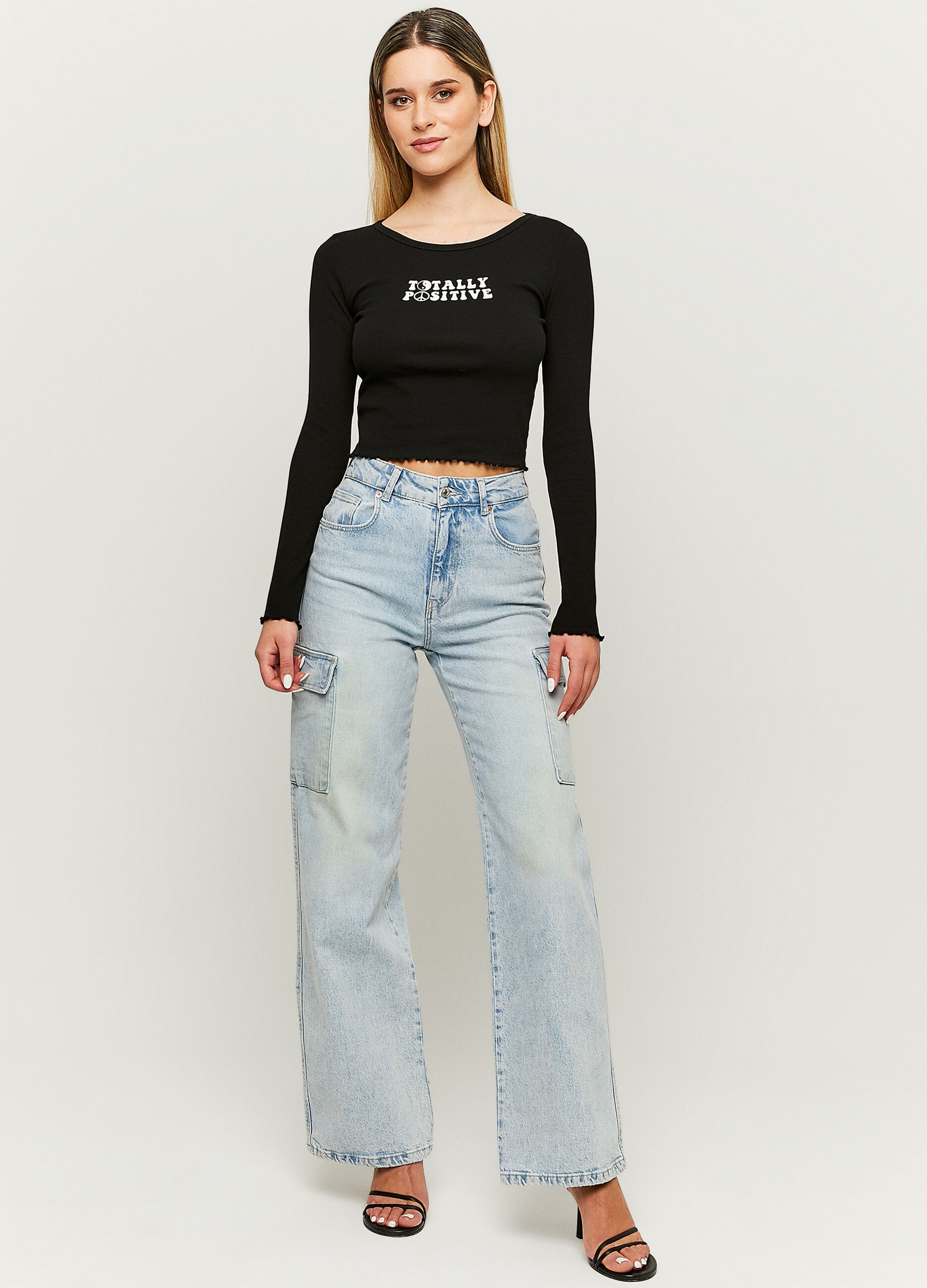 Ovs T-shirt crop a costine con stampa