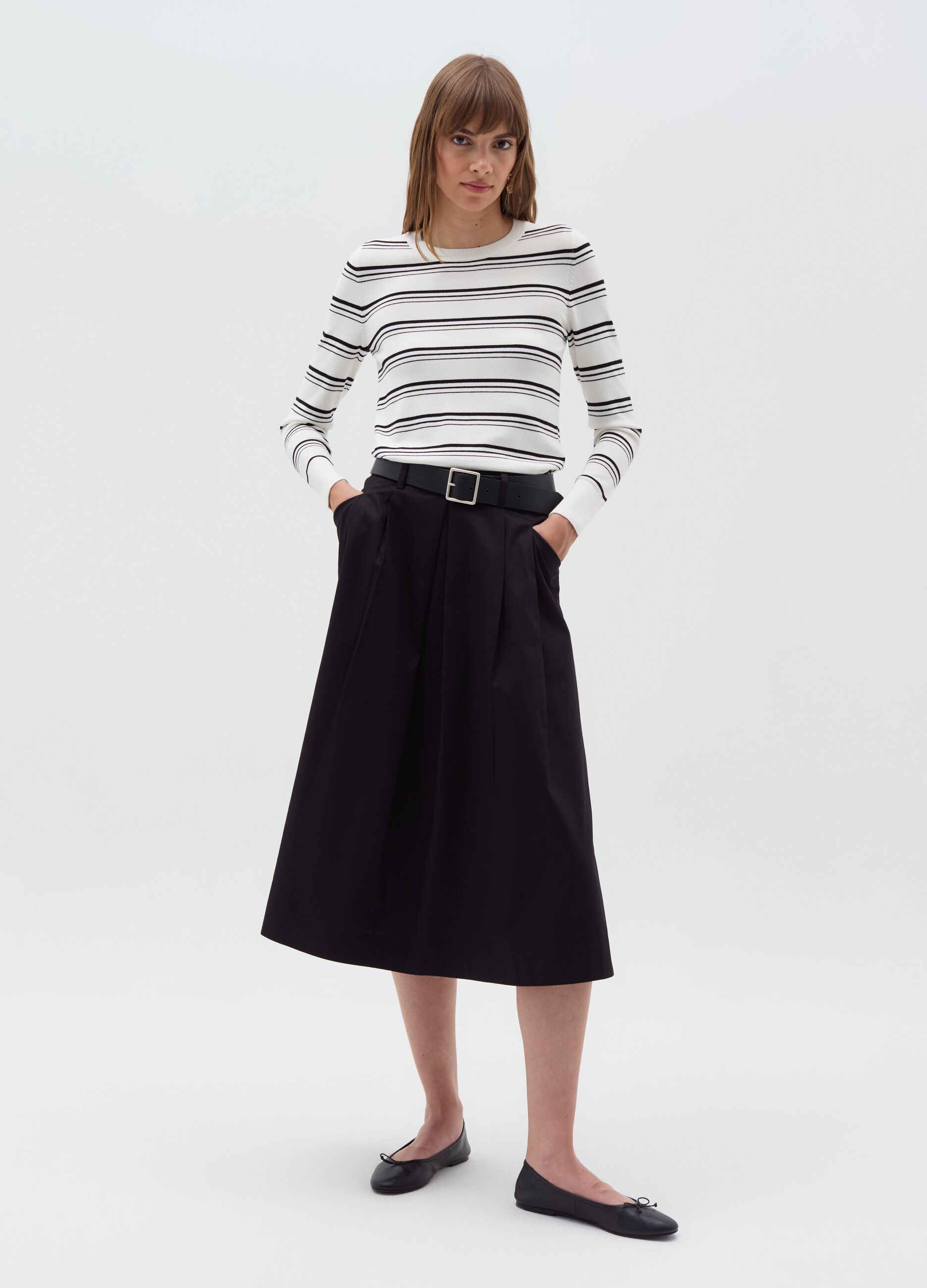 Long-sleeved striped knit shirt