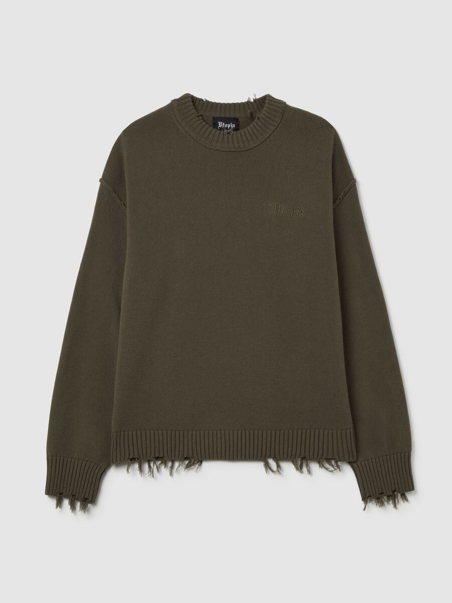 Crewneck Distressed Pullover Military Green_5