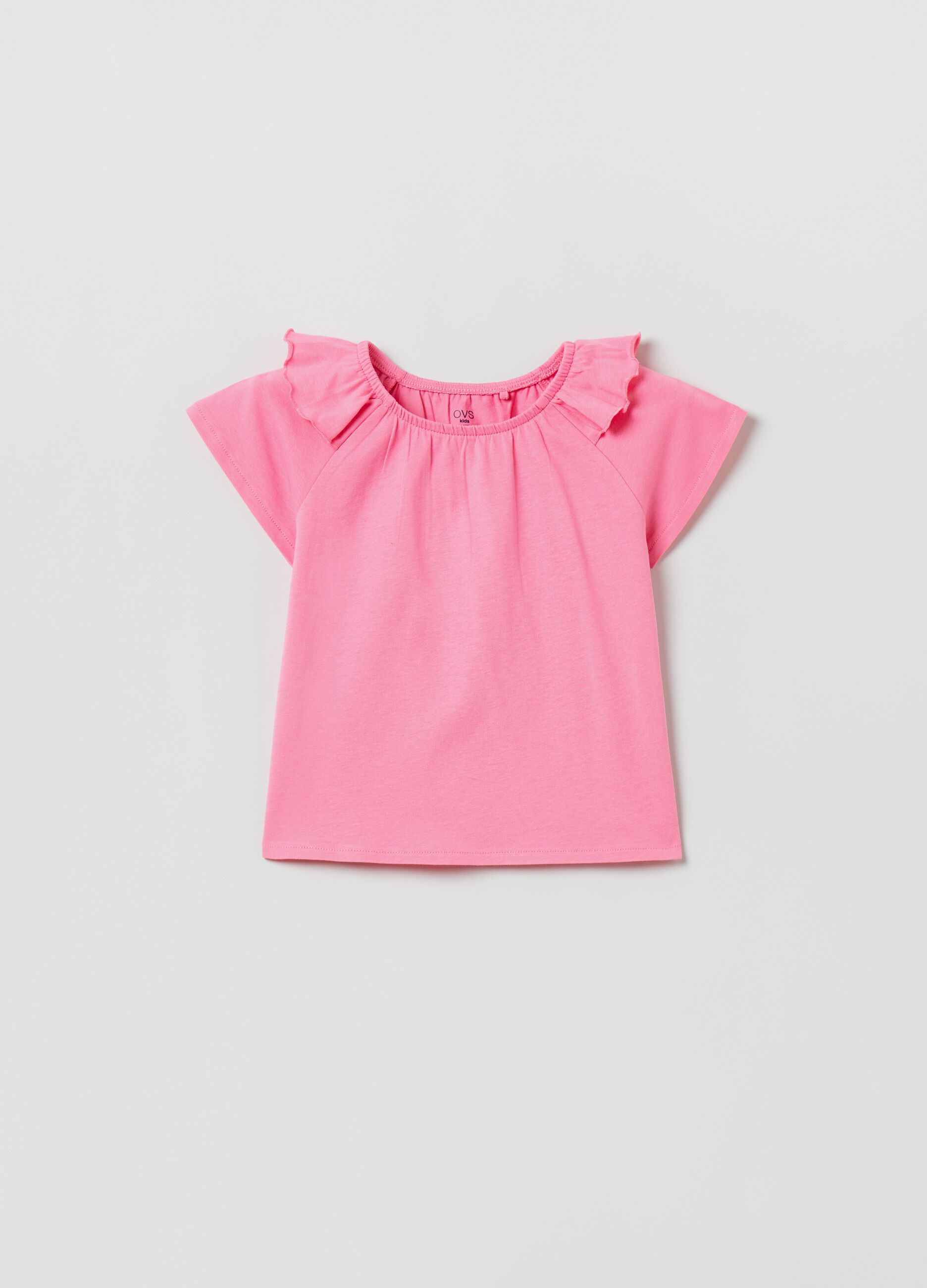 Cotton T-shirt with flounces