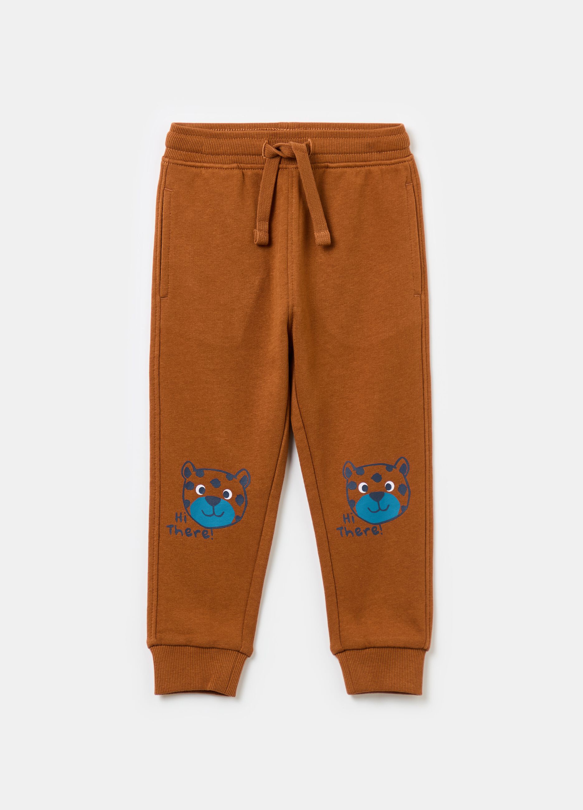 Fleece joggers with drawstring and print