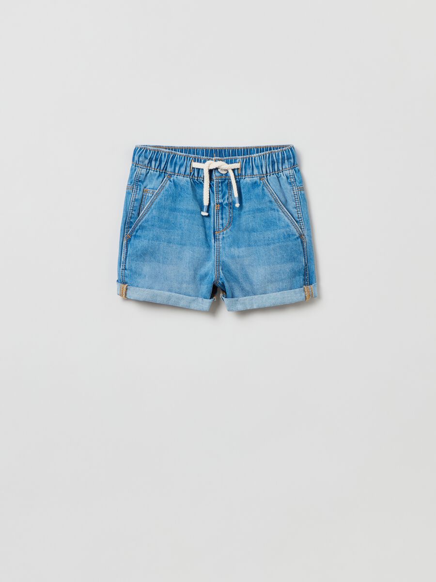 Shorts in denim con coulisse_0