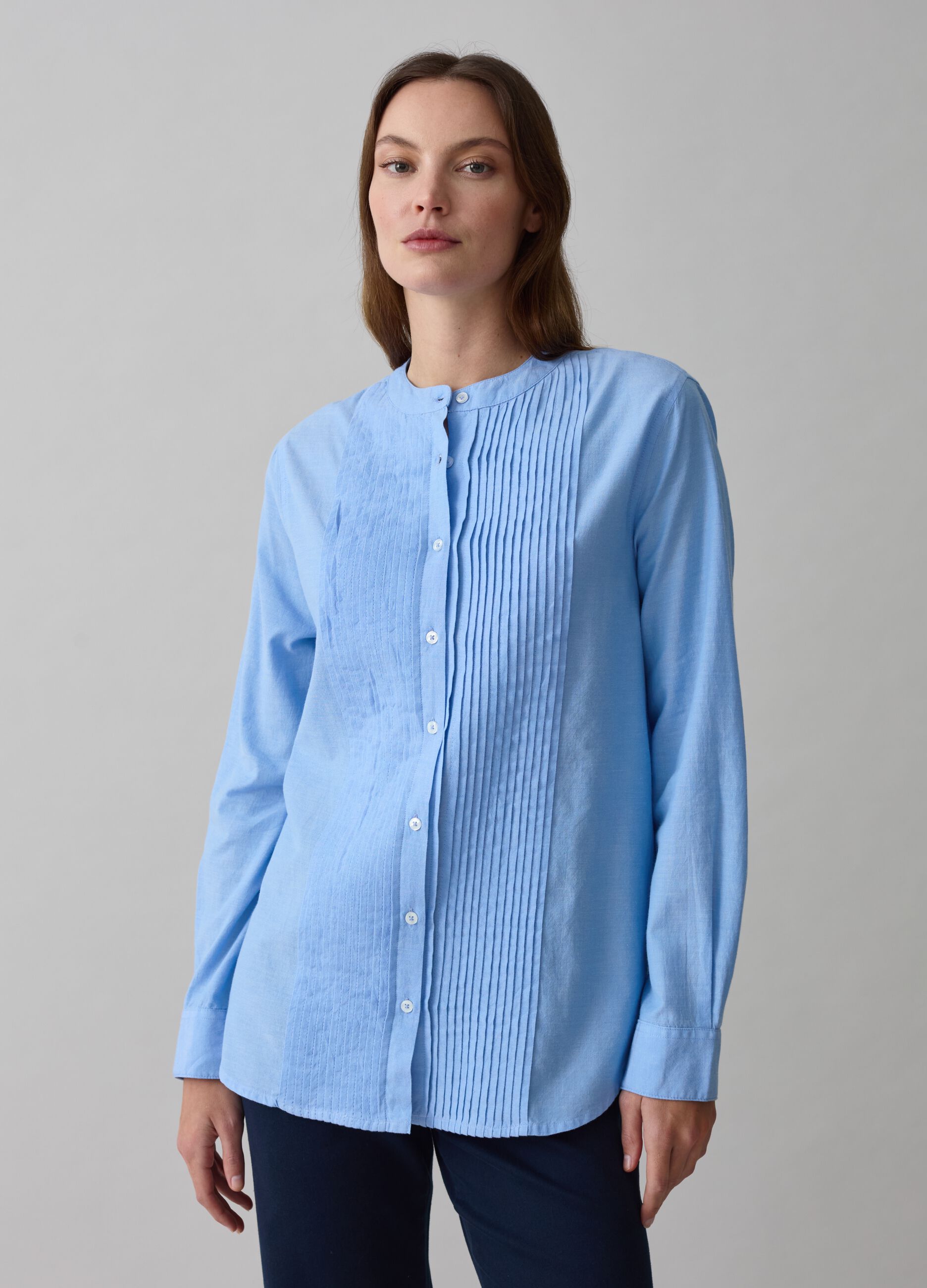 Chambray shirt with pleated detail