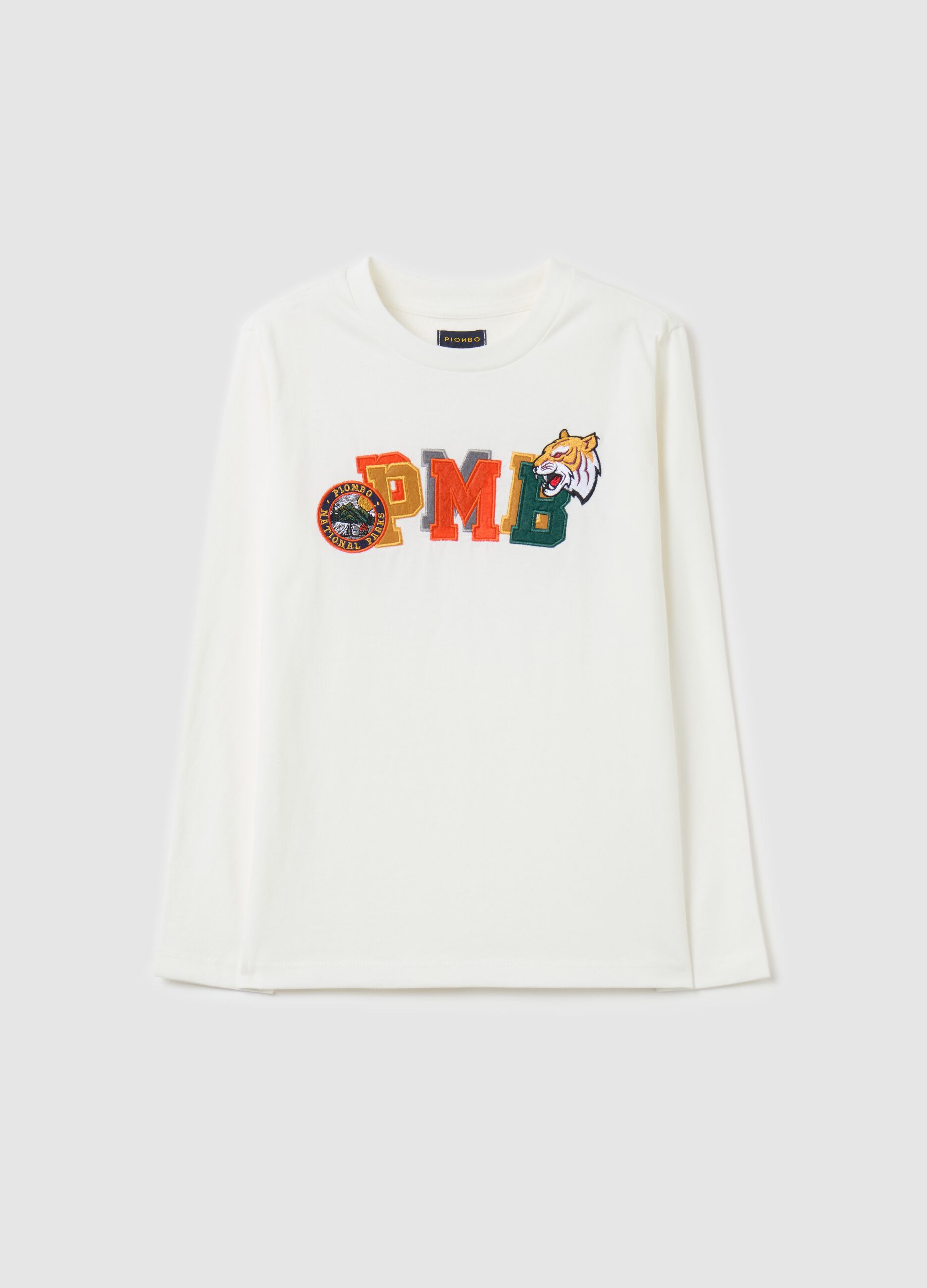 Long-sleeved T-shirt with tiger and logo patch