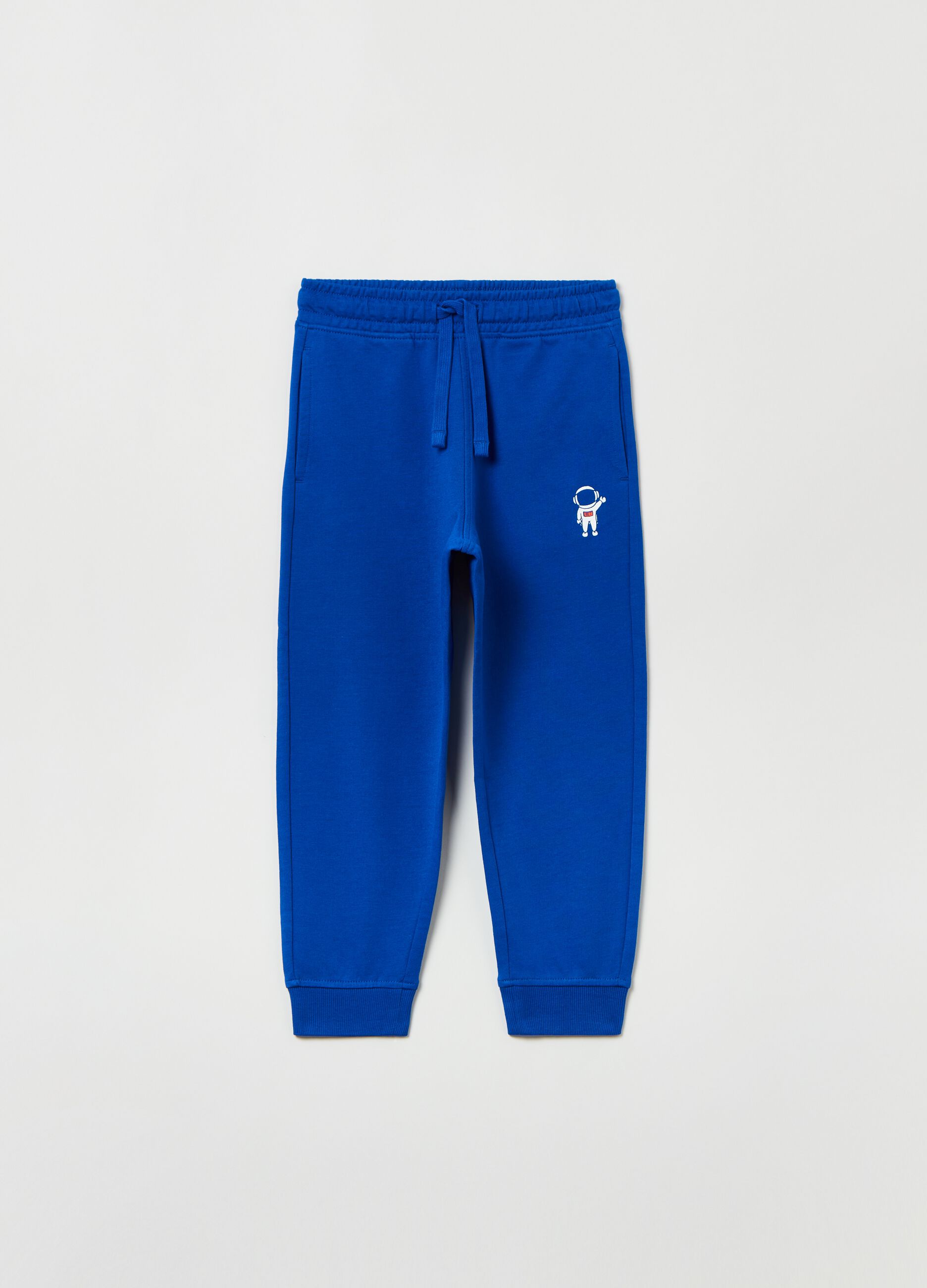 Plush joggers with drawstring and print